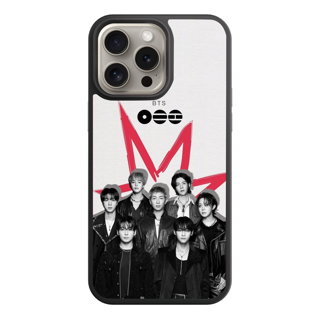 BTS Phone Case For iPhone Samsung Galaxy Pixel - BTS Group Photo With Red Star On Textured White Background