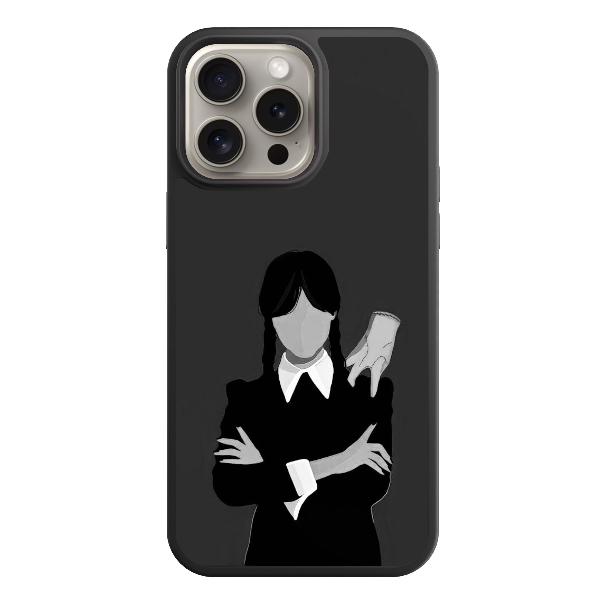 Wednesday Phone Case For iPhone Samsung Galaxy Pixel - Wednesday Addams And Thing Minimalist Illustration On Dark Gray Background