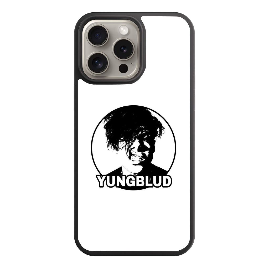 Yungblud Phone Case For iPhone Samsung Galaxy Pixel - Yungblud Circular Stencil Portrait Logo With Text Overlay On White Background