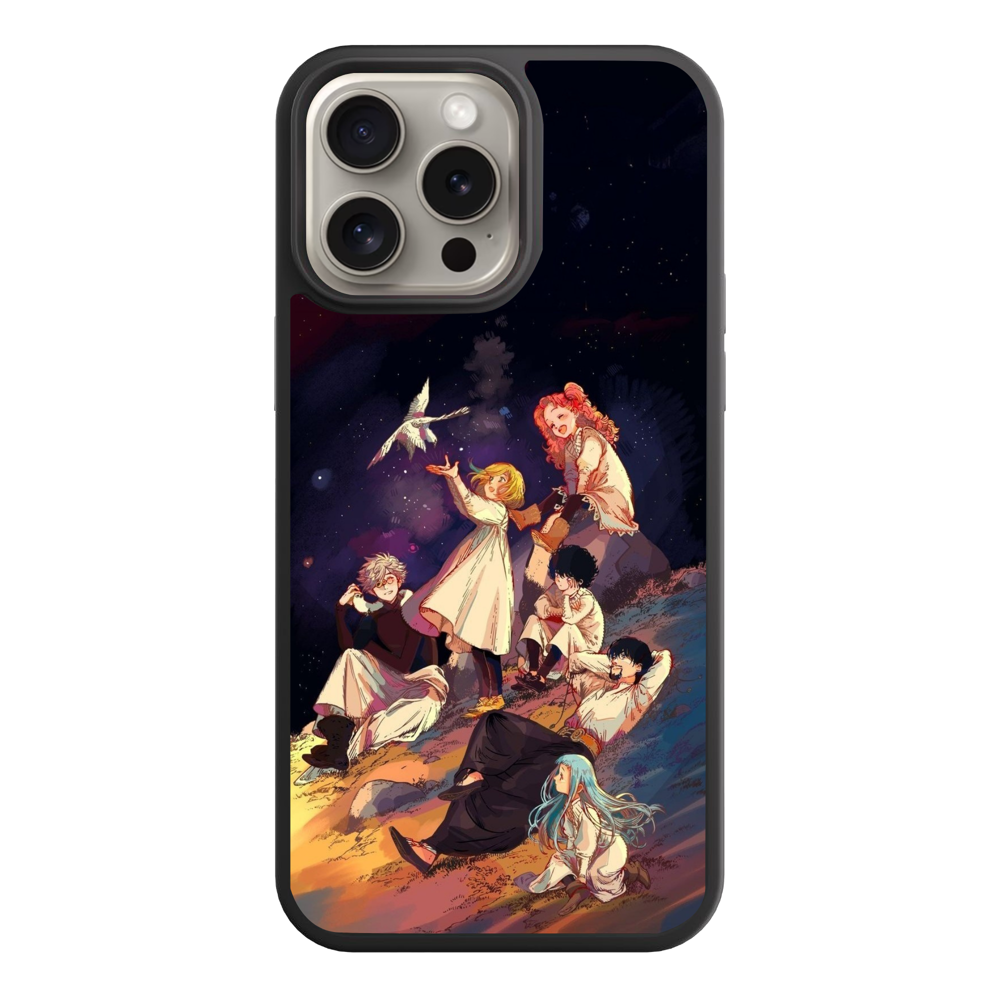 Witch Hat Atelier Phone Case For iPhone Samsung Galaxy Pixel - Witch Hat Atelier Main Cast Relaxing On Grassy Hilltop Under Starry Night Sky Background