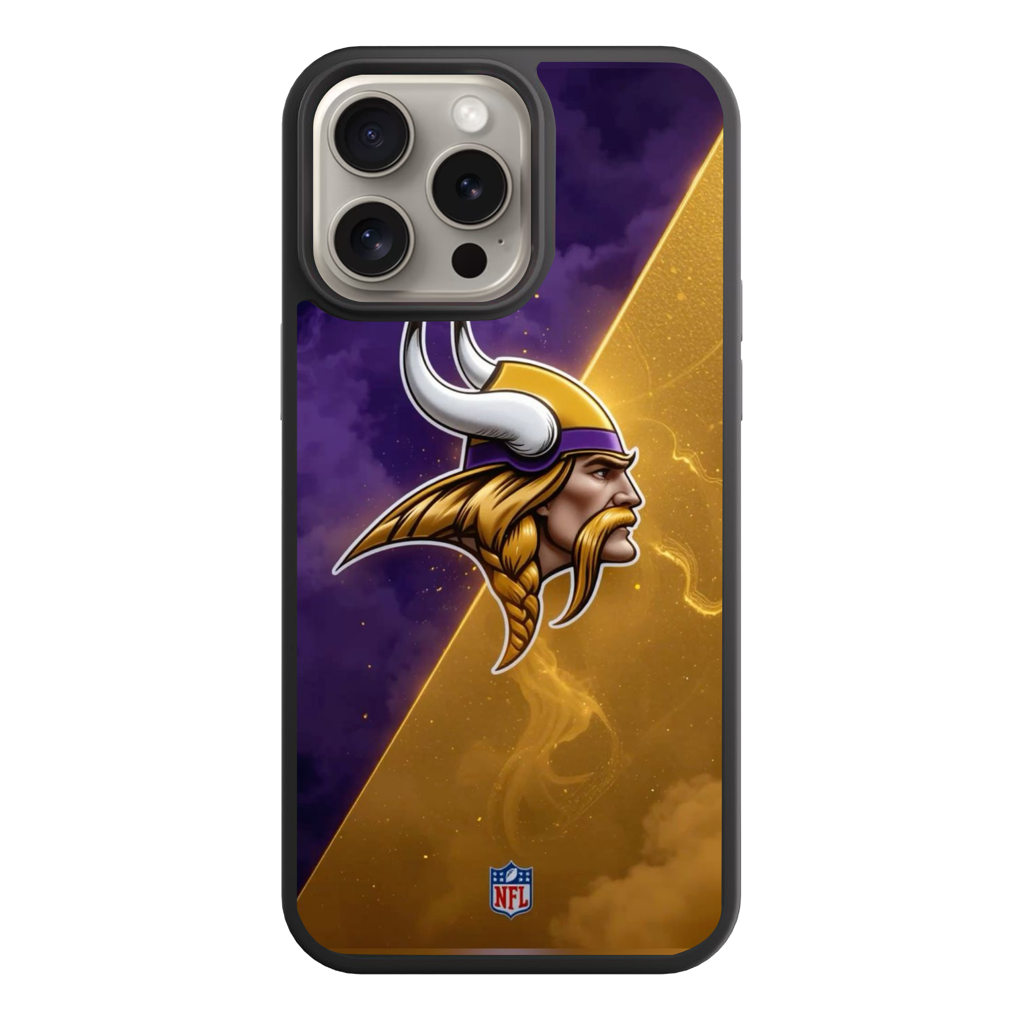 NFL Minnesota Vikings Phone Case For iPhone Samsung Galaxy Pixel - Minnesota Vikings Logo On Purple Smoke And Gold Lightning Background