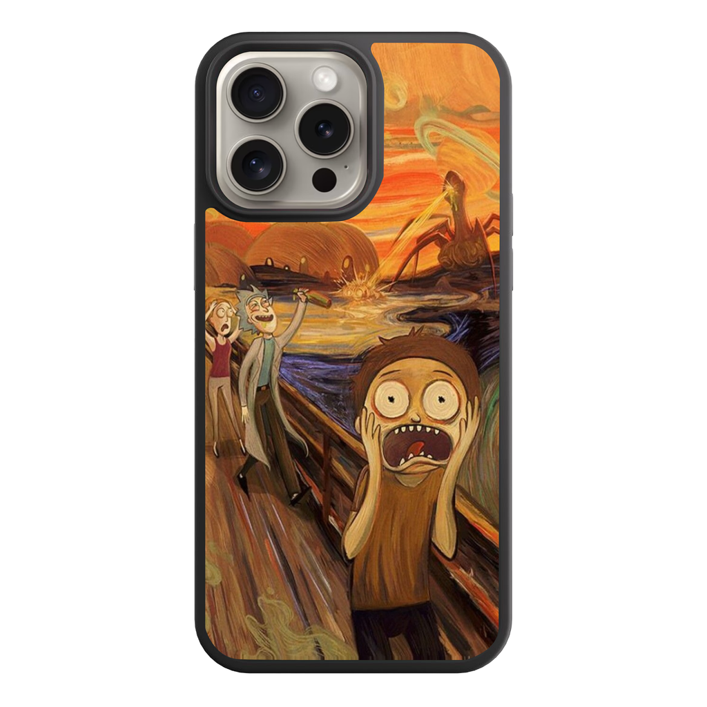 Rick And Morty Phone Case For iPhone Samsung Galaxy Pixel - Rick And Morty Characters Inside A The Scream Parody On Alien Background
