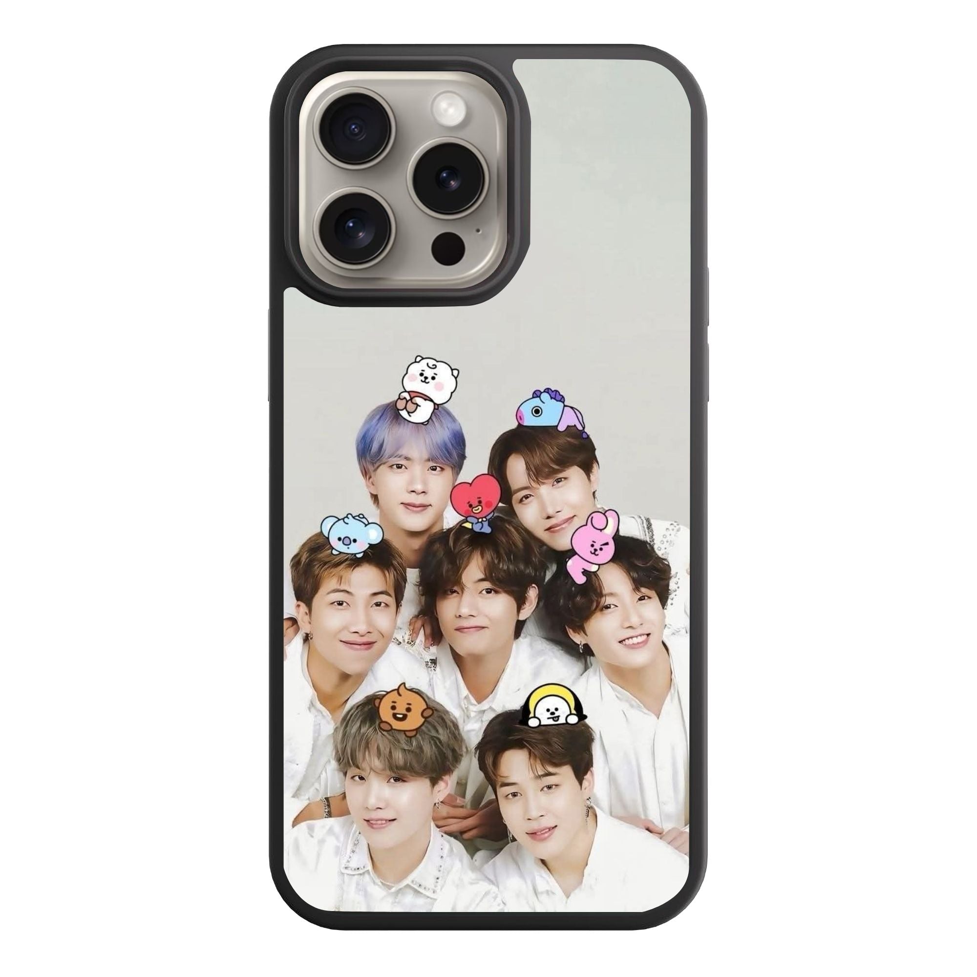 BTS Phone Case For iPhone Samsung Galaxy Pixel - BTS With BT21 Minis On Muted Grey Background