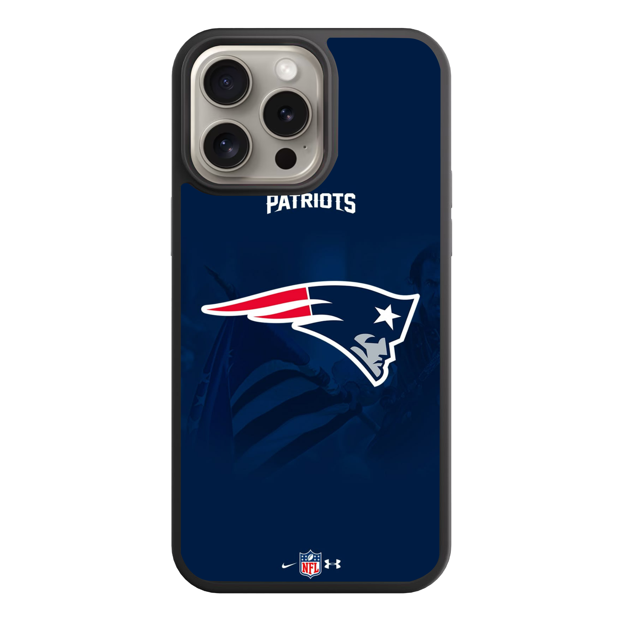 NFL New England Patriots Phone Case For iPhone Samsung Galaxy Pixel - New England Patriots Logo And Wordmark On Navy Blue Background With NFL Nike And Under Armour Logos