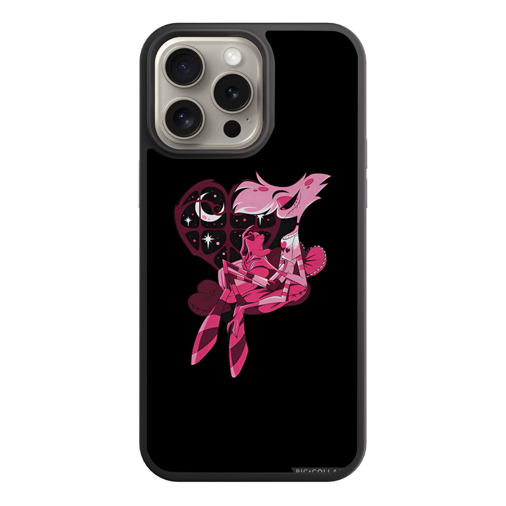 Hazbin Hotel Angel Dust Phone Case For iPhone Samsung Galaxy Pixel - Angel Dust And Fat Nuggets Illustration On Black Background