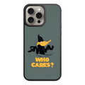 Looney Tunes Daffy Duck Phone Case For iPhone Samsung Galaxy Pixel - Daffy Duck Shrugging With Who Cares Text In Olive Gray Background
