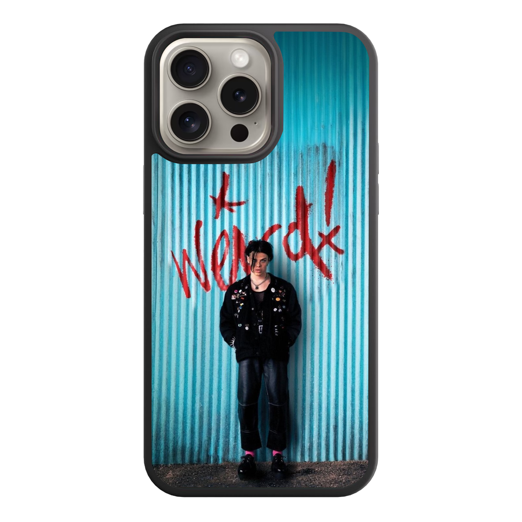 Yungblud Phone Case For iPhone Samsung Galaxy Pixel - Yungblud Standing In Front Of Blue Corrugated Metal Wall Background