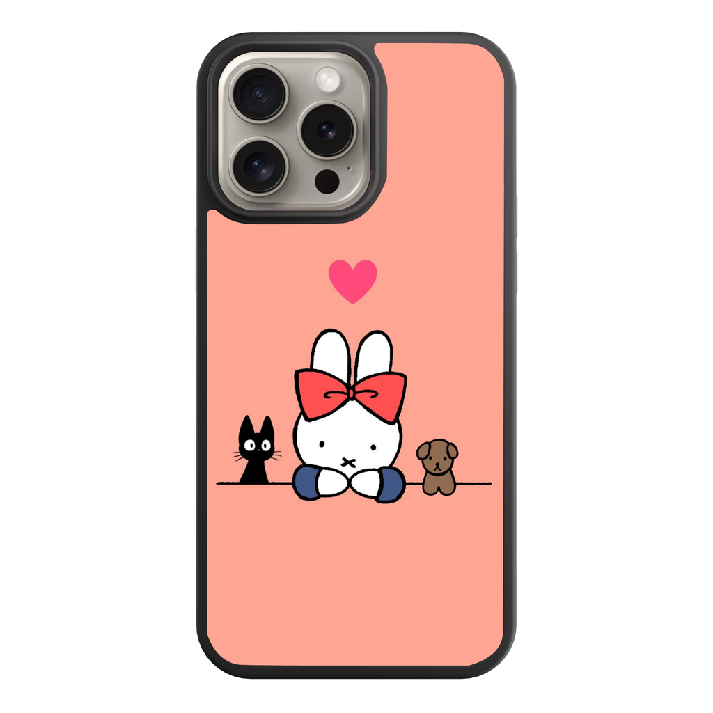Miffy Phone Case For iPhone Samsung Galaxy Pixel - Miffy With Big Red Bow And Friends In Peach Background