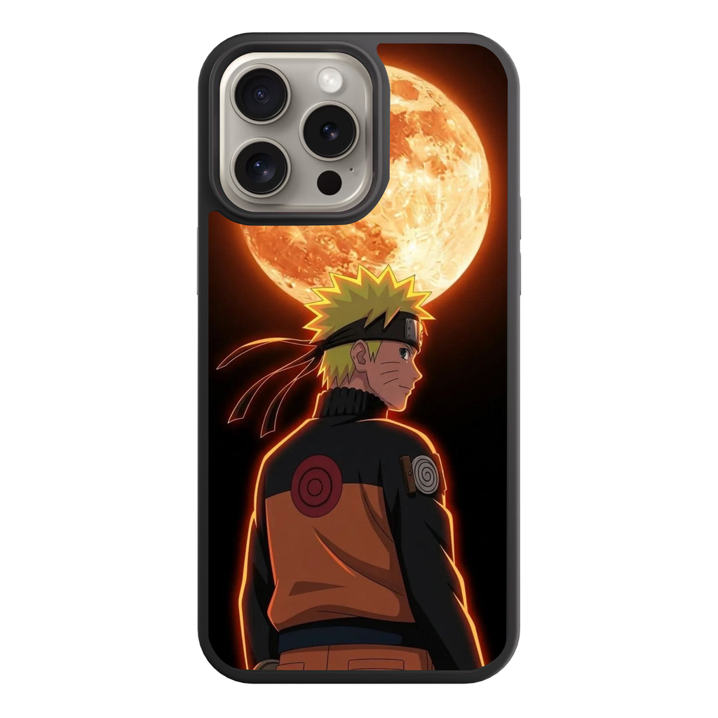 Naruto Phone Case For iPhone Samsung Galaxy Pixel - Naruto Uzumaki Looking Back Under A Large Glowing Orange Moon