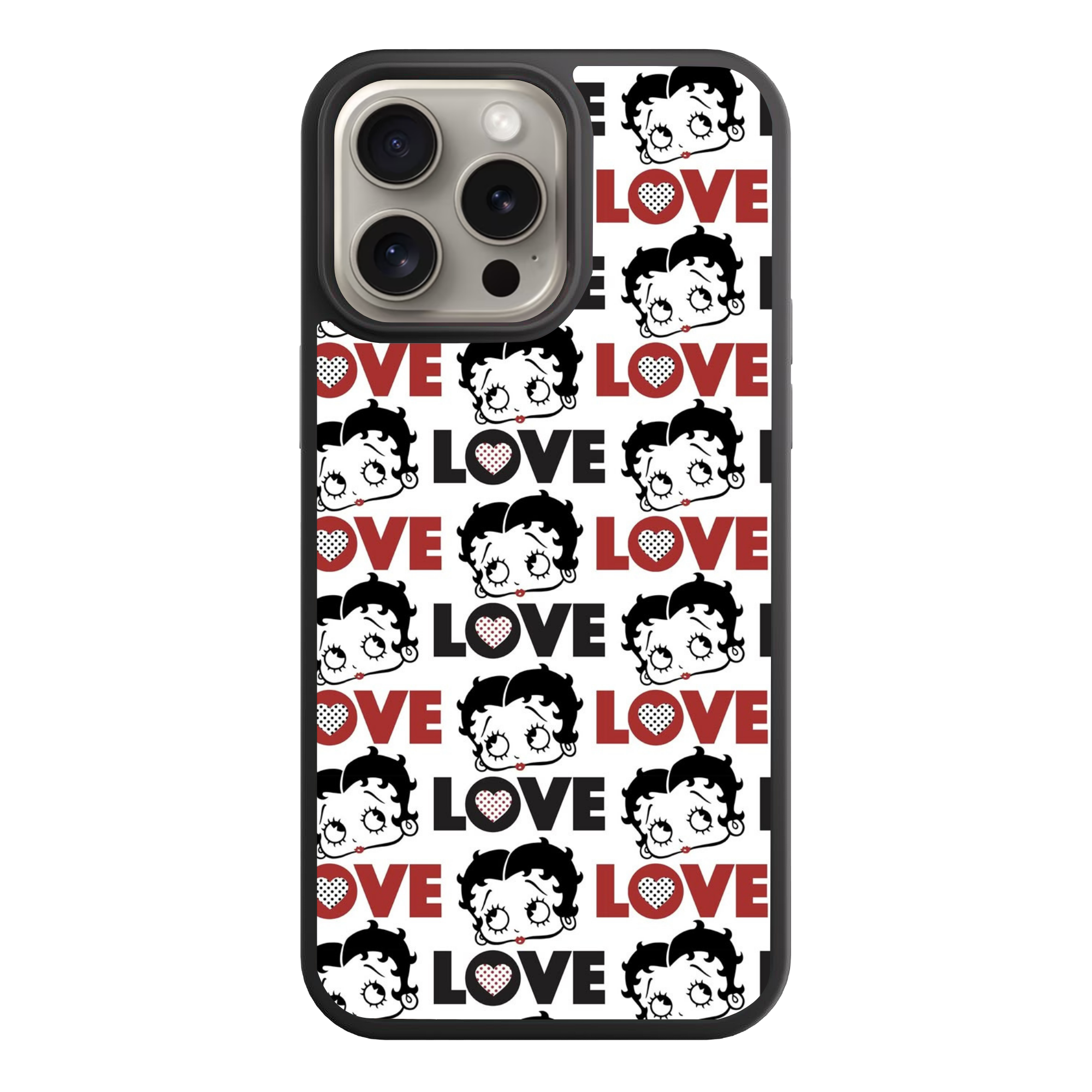 Betty Boop Phone Case For iPhone Samsung Galaxy Pixel - Betty Boop And Love Text Pattern On Background