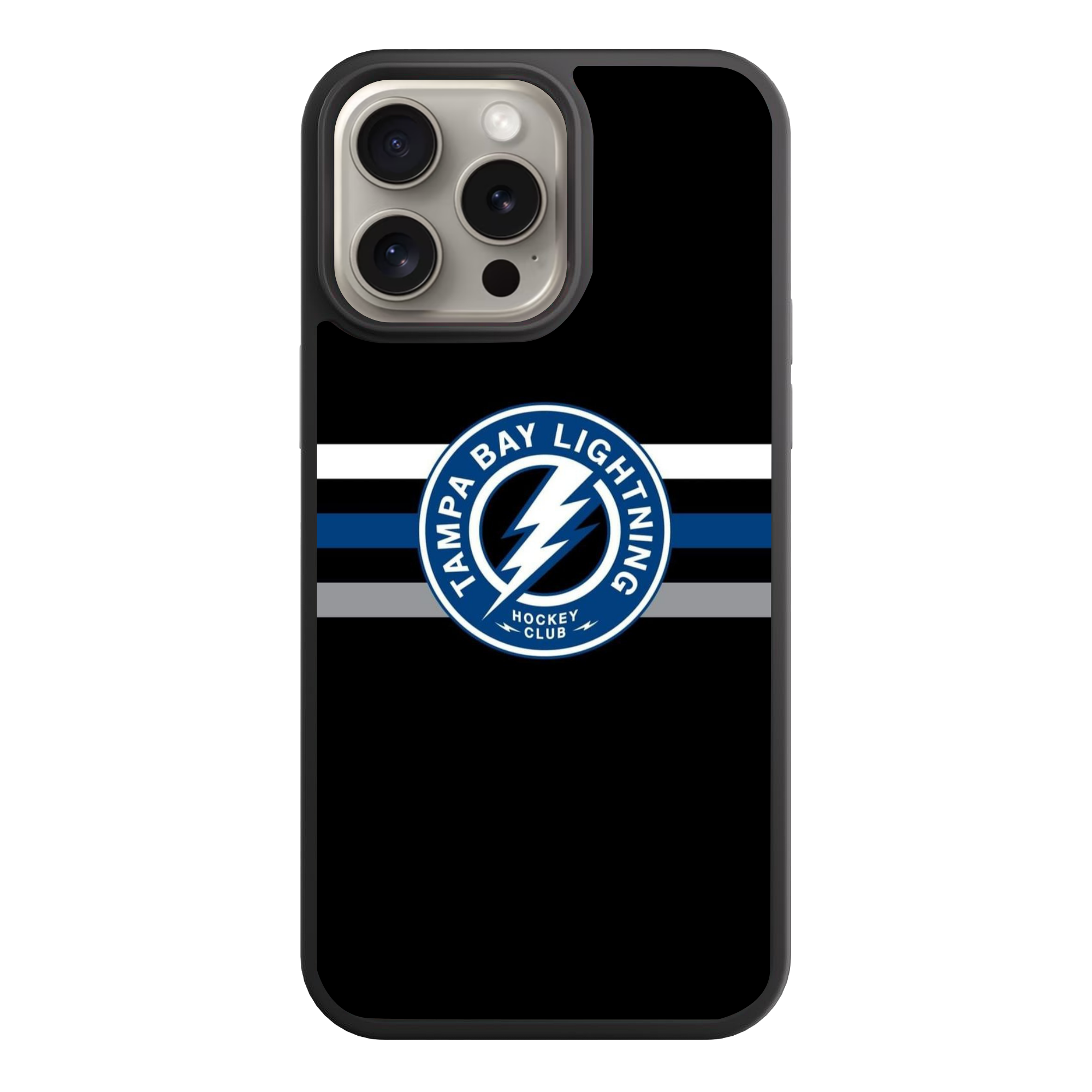 NHL Tampa Bay Lightning Phone Case For iPhone Samsung Galaxy Pixel - Tampa Bay Lightning Roundel Logo And Horizontal Stripes On Black Background