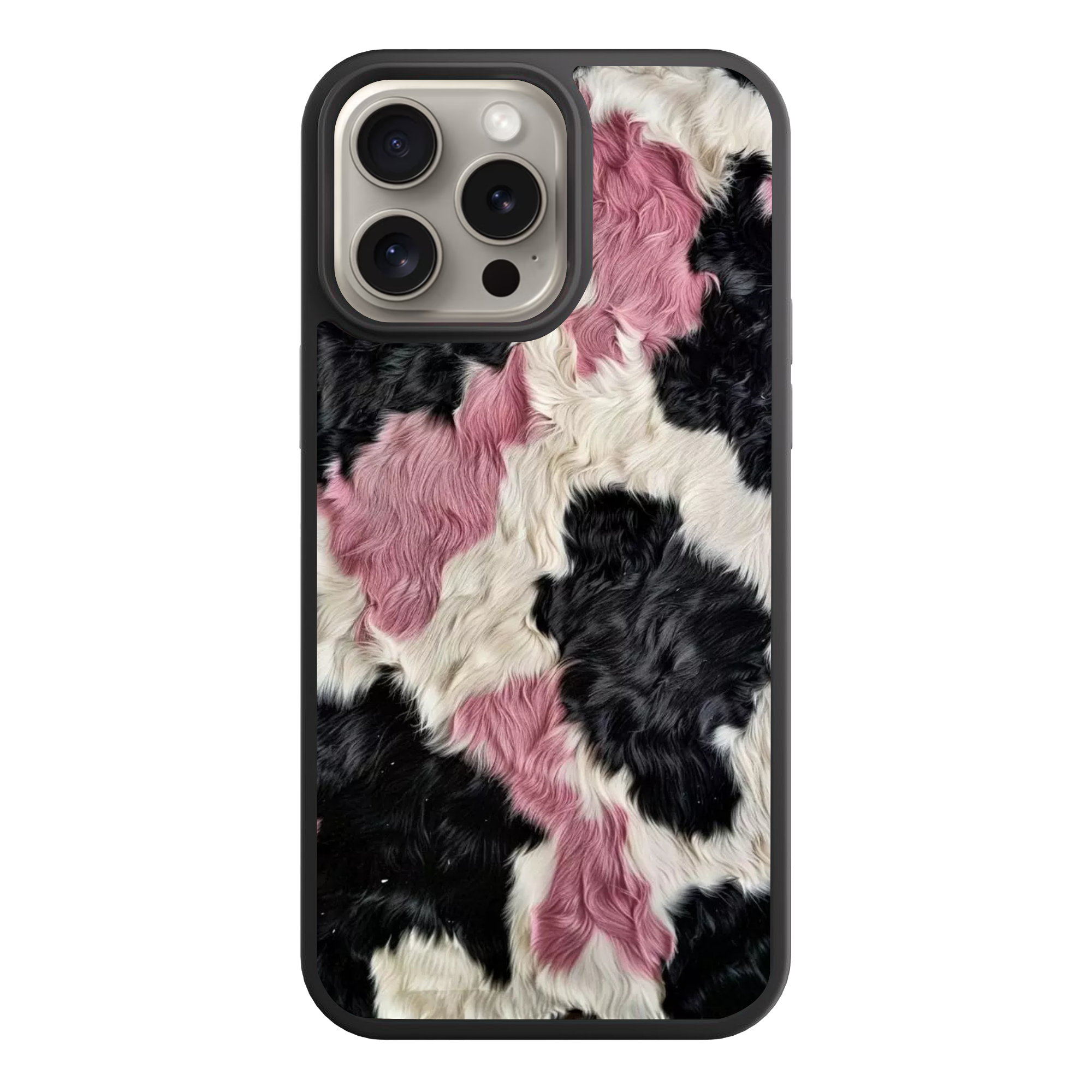 Animal Fur Pattern Phone Case For iPhone Samsung Galaxy Pixel - Pink Black And White Cow Print Pattern