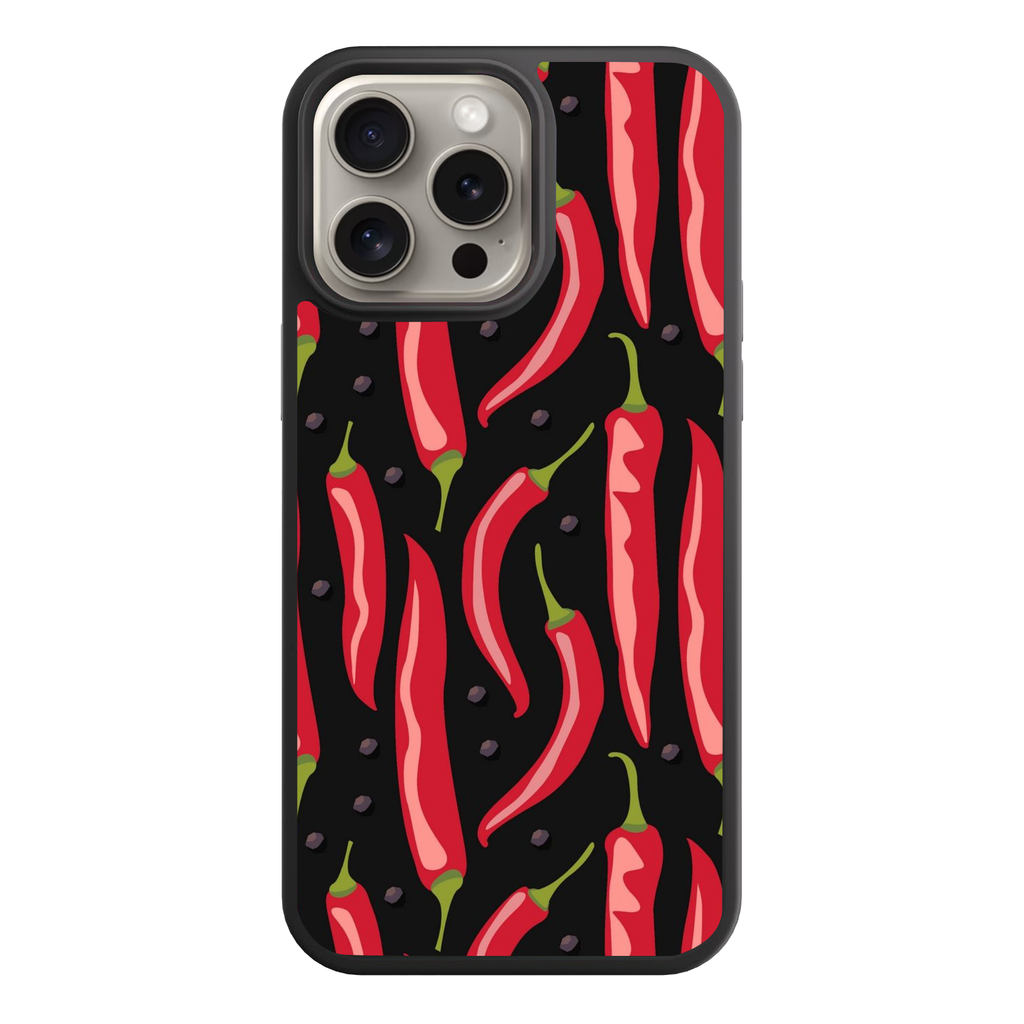 Red Chili Pepper Pattern Phone Case For iPhone Samsung Galaxy Pixel - Graphic Red Chili Pepper Pattern In Black Background