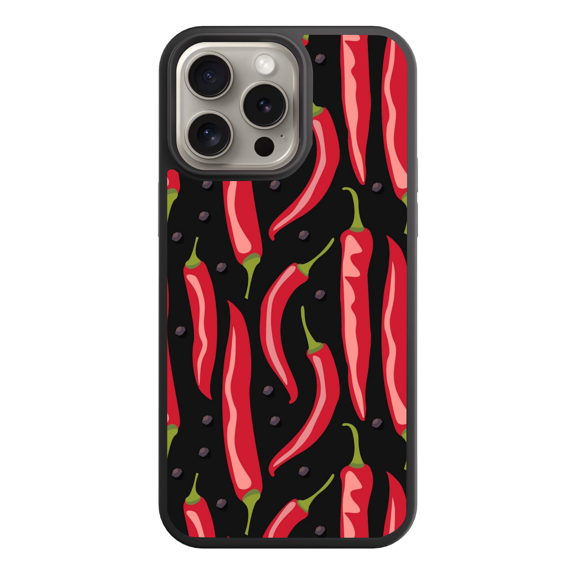 Red Chili Pepper Pattern Phone Case For iPhone Samsung Galaxy Pixel - Graphic Red Chili Pepper Pattern In Black Background