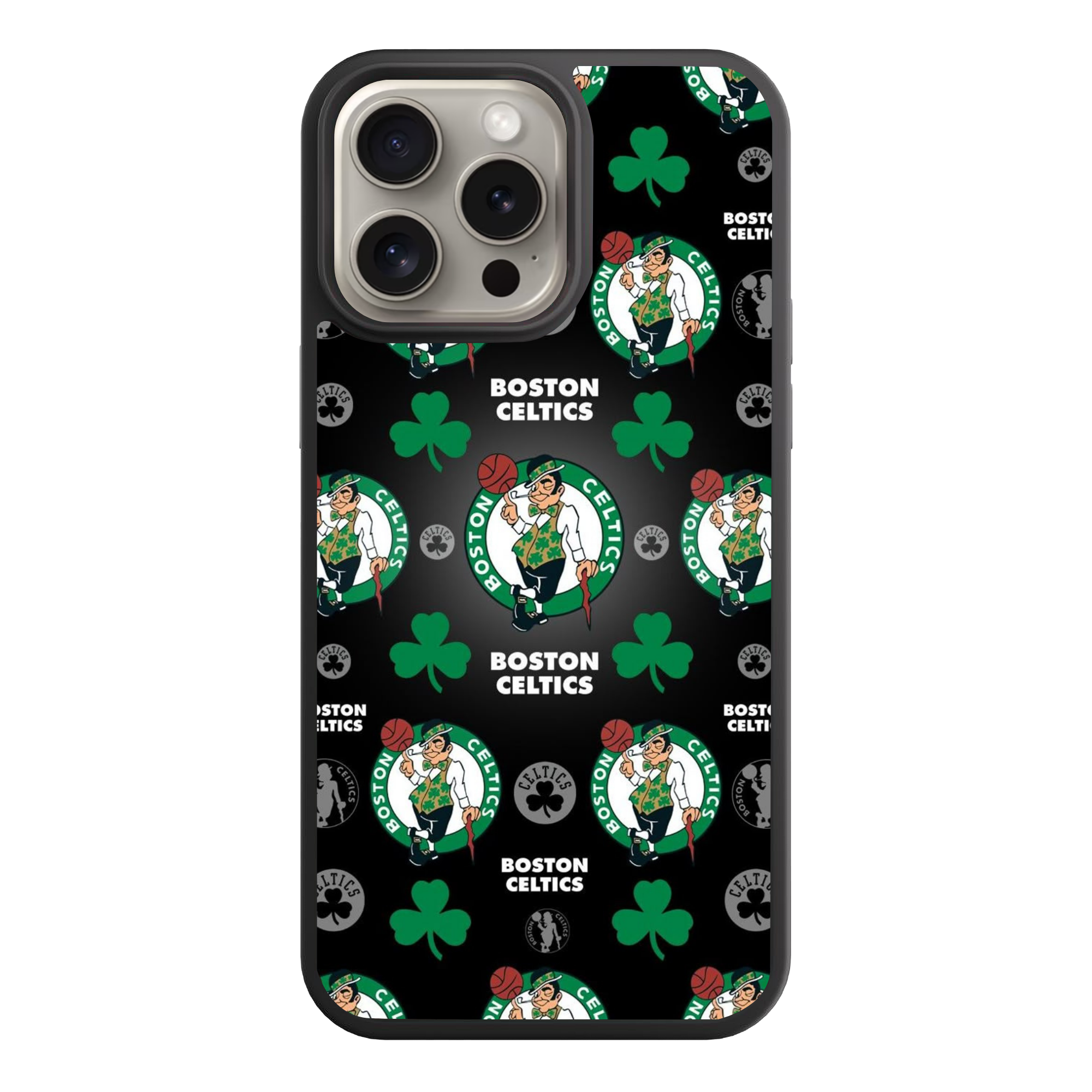 NBA Boston Celtics Phone Case For iPhone Samsung Galaxy Pixel - Boston Celtics The Lucky And Shamrock Pattern On Black Background