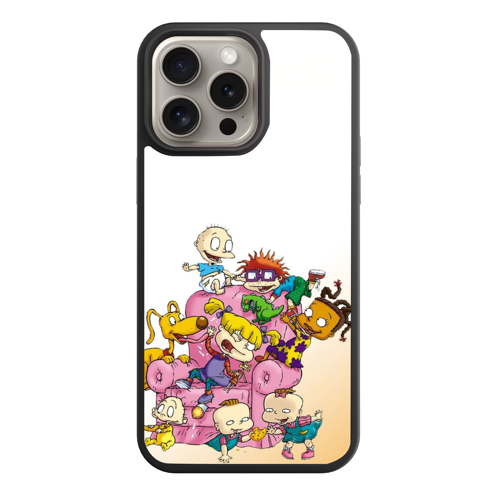 Rugrats Phone Case For iPhone Samsung Galaxy Pixel - Rugrats Characters Playing Around A Pink Armchair On A White And Peach Background