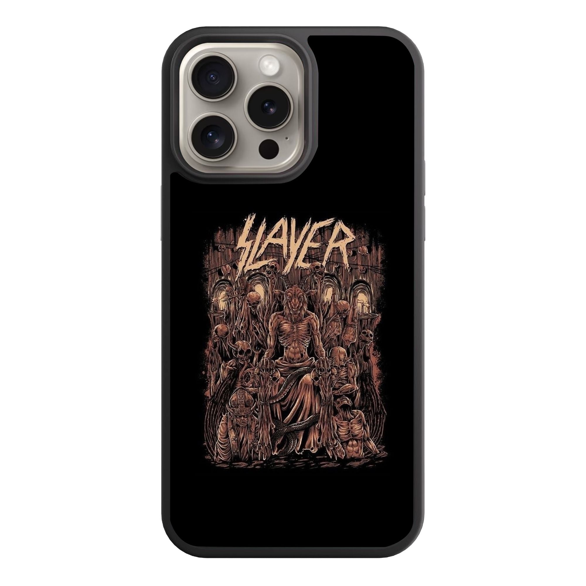 Slayer Phone Case For iPhone Samsung Galaxy Pixel - Slayer Logo And Baphomet Throne On Black Background