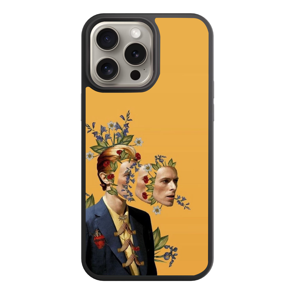 David Bowie Phone Case For iPhone Samsung Galaxy Pixel - David Bowie Surreal Floral Collage On Yellow Background