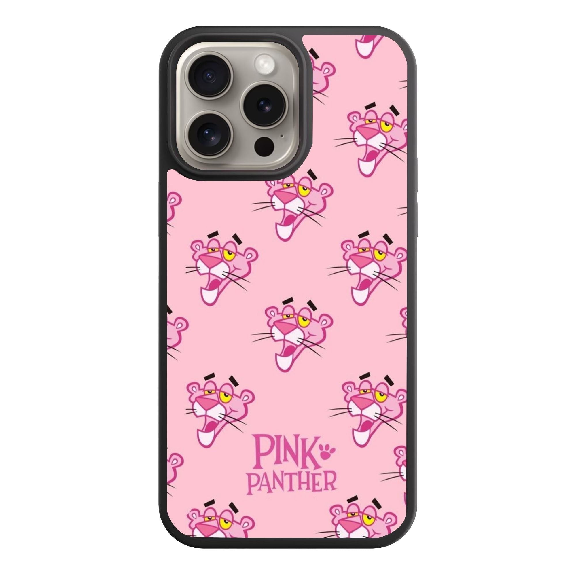 Pink Panther Phone Case For iPhone Samsung Galaxy Pixel - Pink Panther Faces Pattern In Pink Background