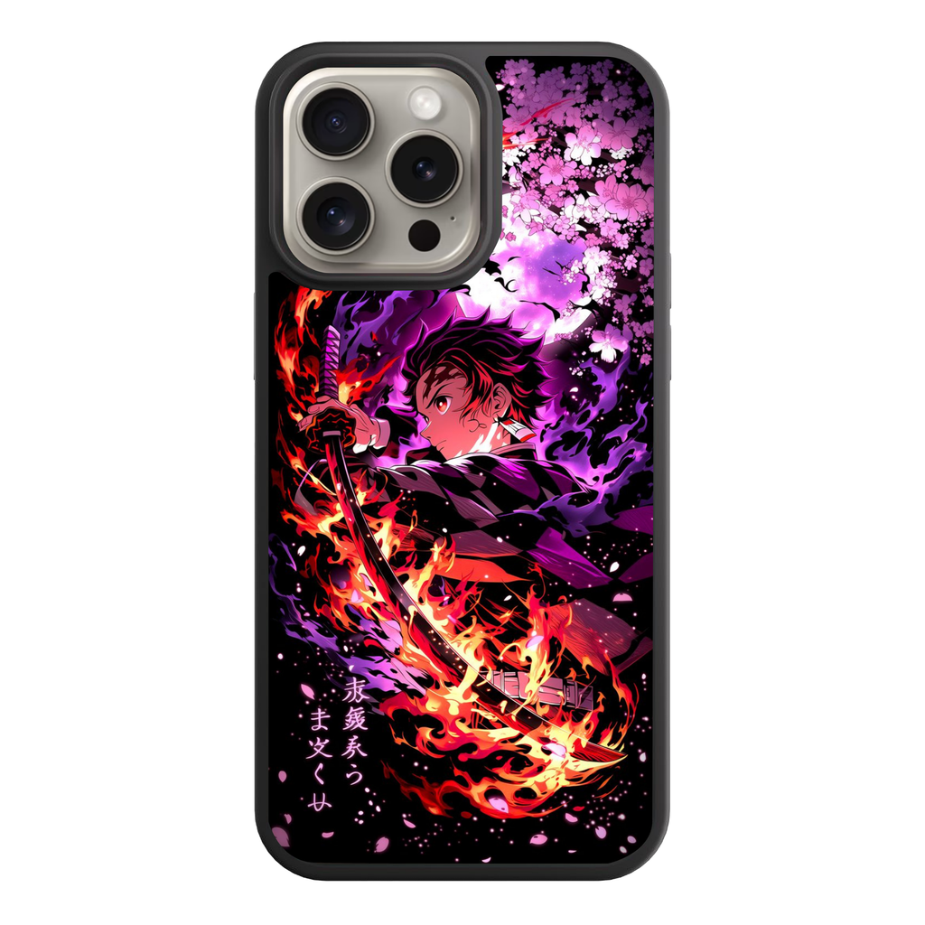 Demon Slayer Tanjiro Phone Case For iPhone Samsung Galaxy Pixel - Tanjiro Kamado Hinokami Kagura Under The Midnight Sakura Art