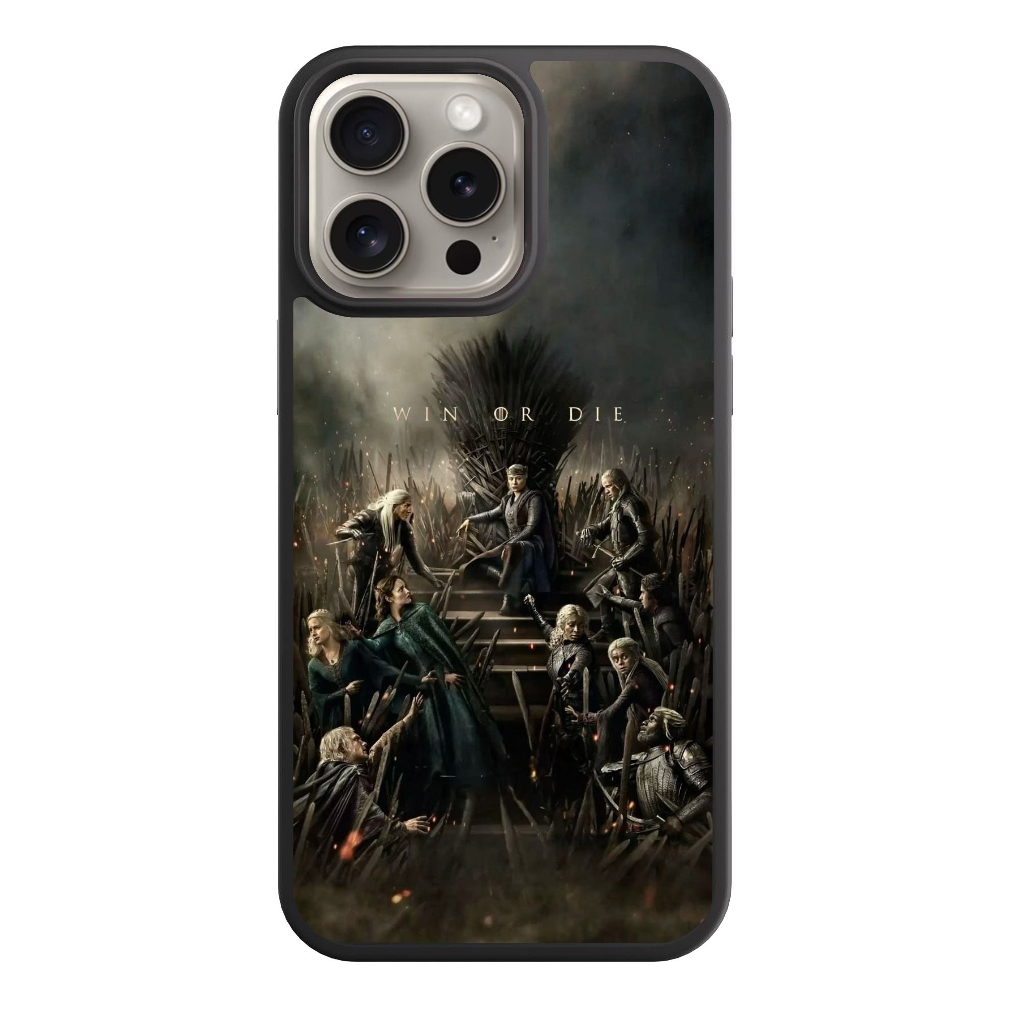 House Of The Dragon Phone Case For iPhone Samsung Galaxy Pixel - House Of The Dragon Win Or Die Iron Throne Cast Poster In Dark Cloudy Background