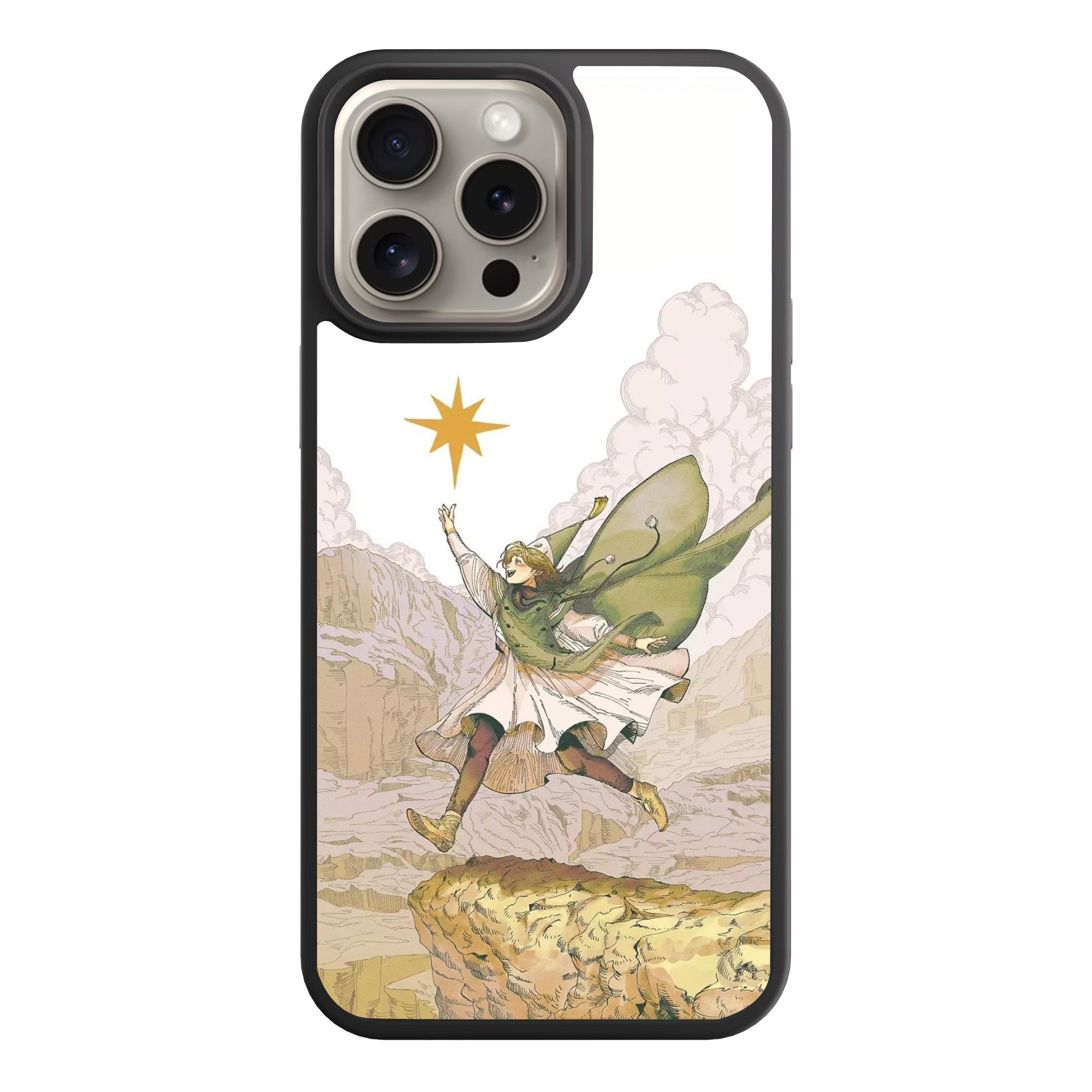 Witch Hat Atelier Coco Phone Case For iPhone Samsung Galaxy Pixel - Coco Leaping On Cliffside Reaching For Star On White Background