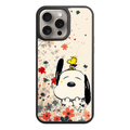 Peanuts Snoopy Phone Case For iPhone Samsung Galaxy Pixel - Peanuts Snoopy And Woodstock With Red And Grey Flowers On Cream Background