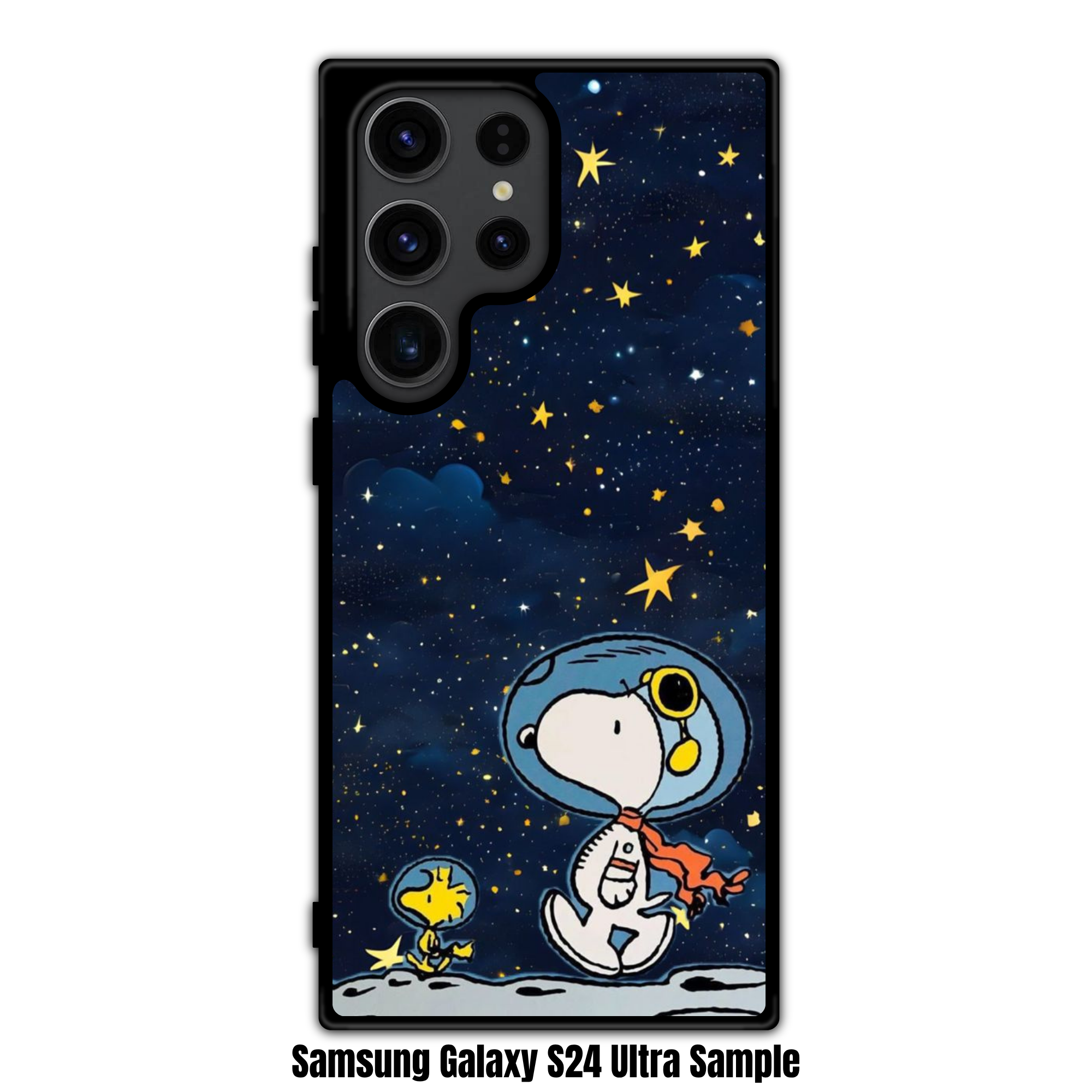 Peanuts Snoopy Phone Case For iPhone Samsung Galaxy Pixel - Peanuts Snoopy And Woodstock On Moon Under Starry Night Sky Background