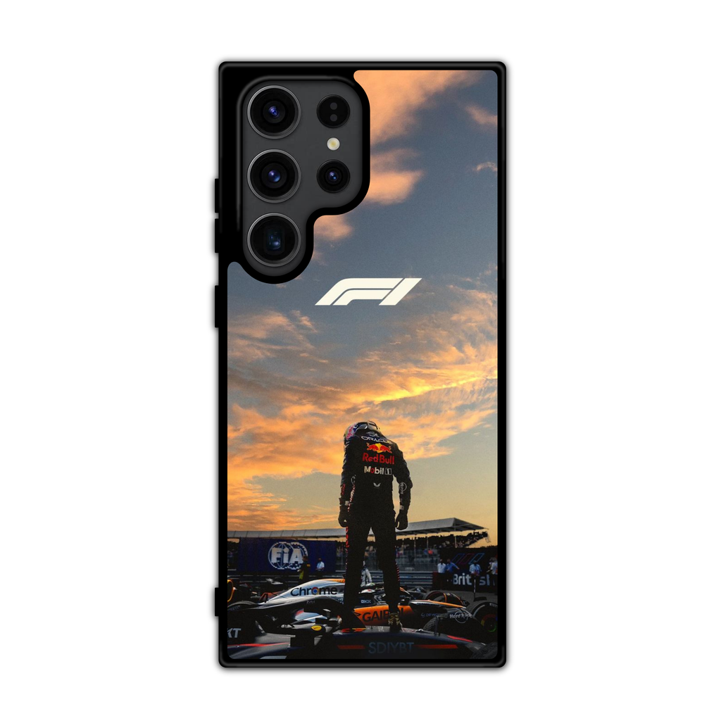F1 Formula 1 Max Verstappen Phone Case For iPhone Samsung Galaxy Pixel - Max Verstappen Parc Fermé Salute Standing On The Machine Poster
