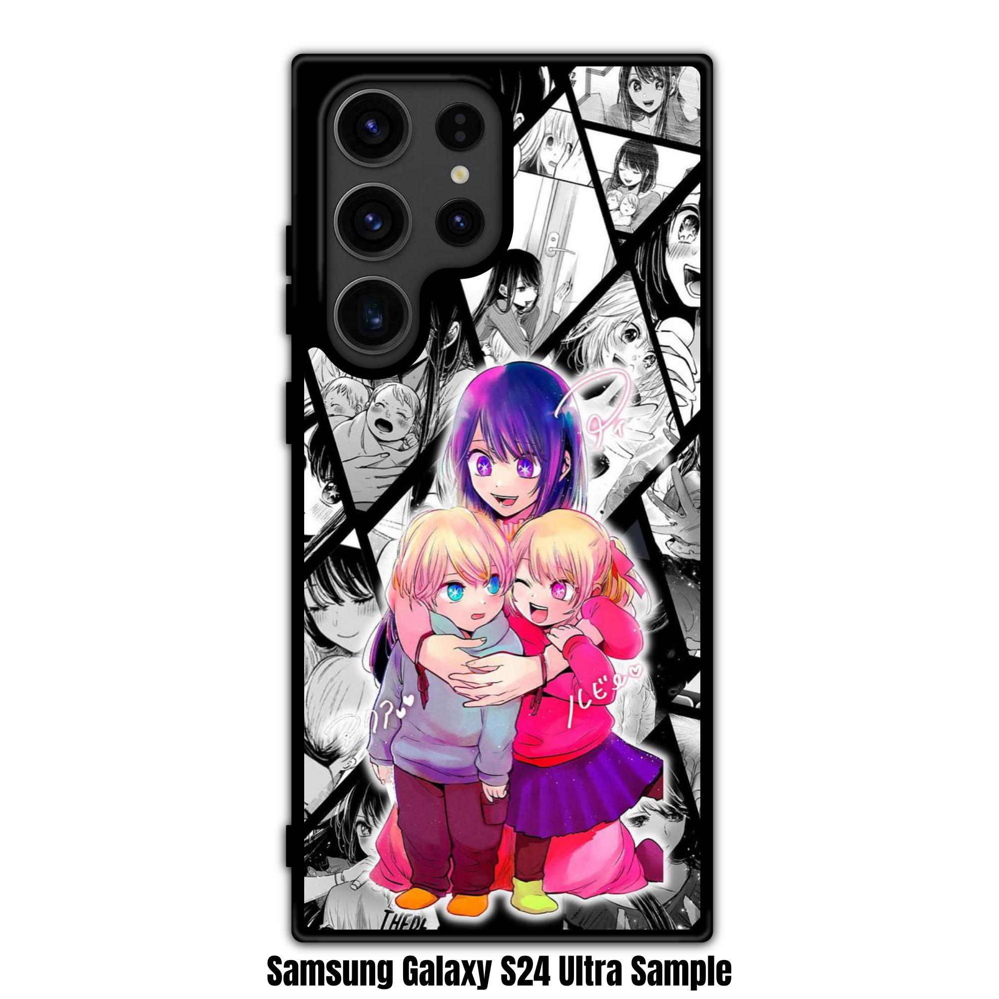 Oshi No Ko Phone Case For iPhone Samsung Galaxy Pixel - The Hoshino Family With Manga Panel Background