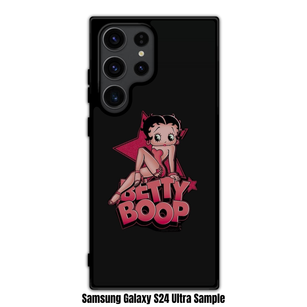 Betty Boop Phone Case For iPhone Samsung Galaxy Pixel - Betty Boop Posing With Large Pink Star On Black Background