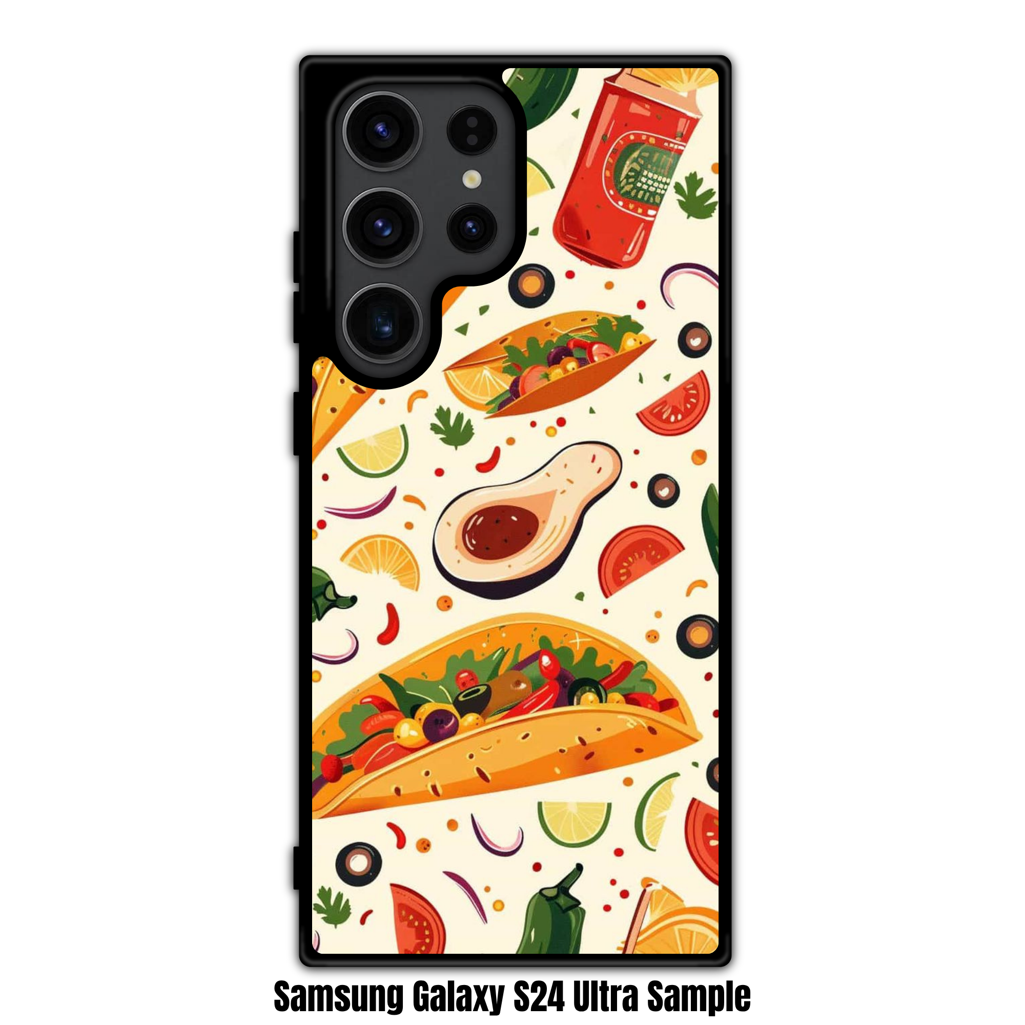 Taco Pattern Phone Case For iPhone Samsung Galaxy Pixel - Illustrated Mexican Taco And Avocado Pattern In Cream Background