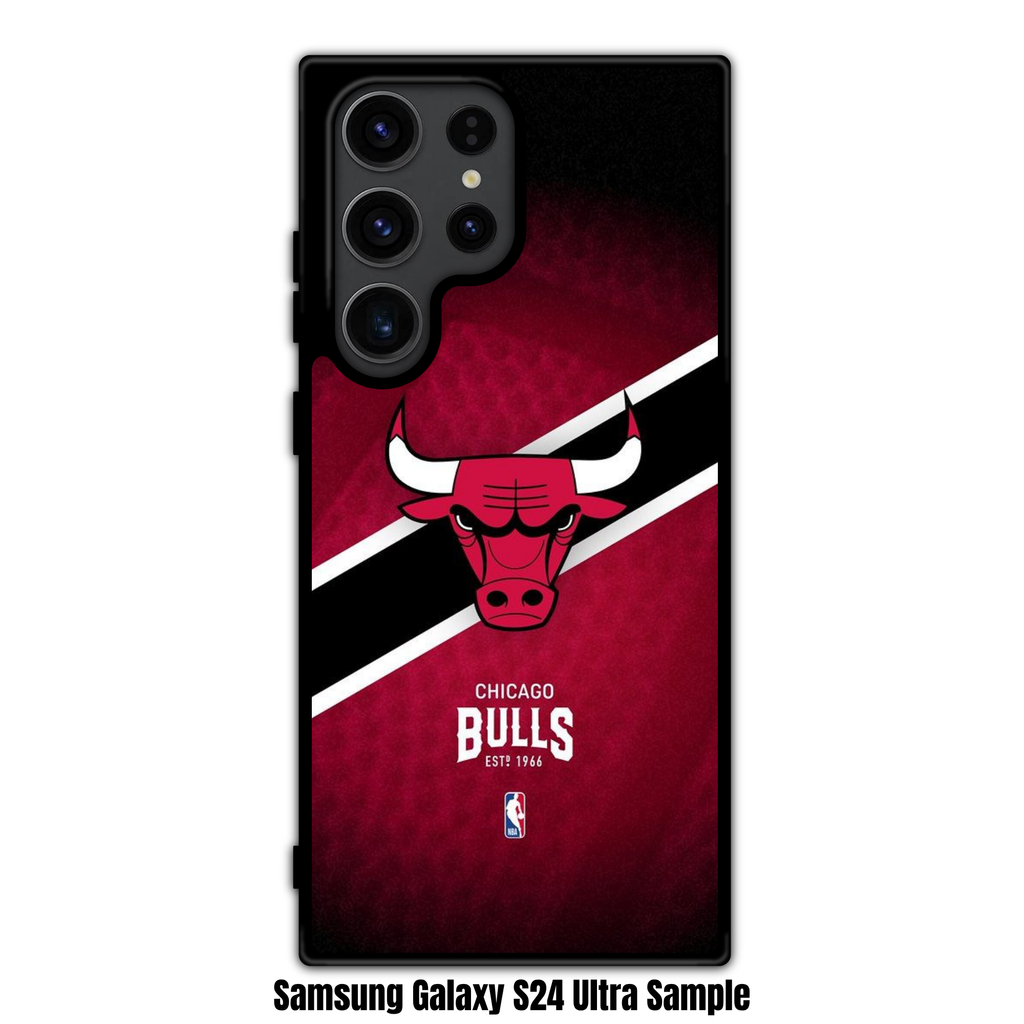 NBA Chicago Bulls Phone Case For iPhone Samsung Galaxy Pixel - Chicago Bulls Logo And Diagonal Stripe On Red Background