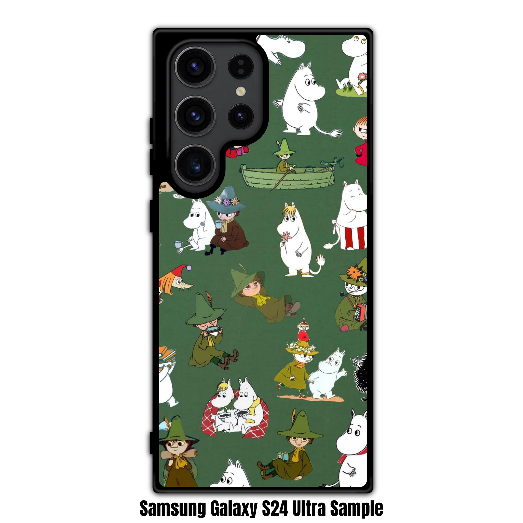 Moomins Phone Case For iPhone Samsung Galaxy Pixel - Moomin Characters Pattern In Dark Green Background