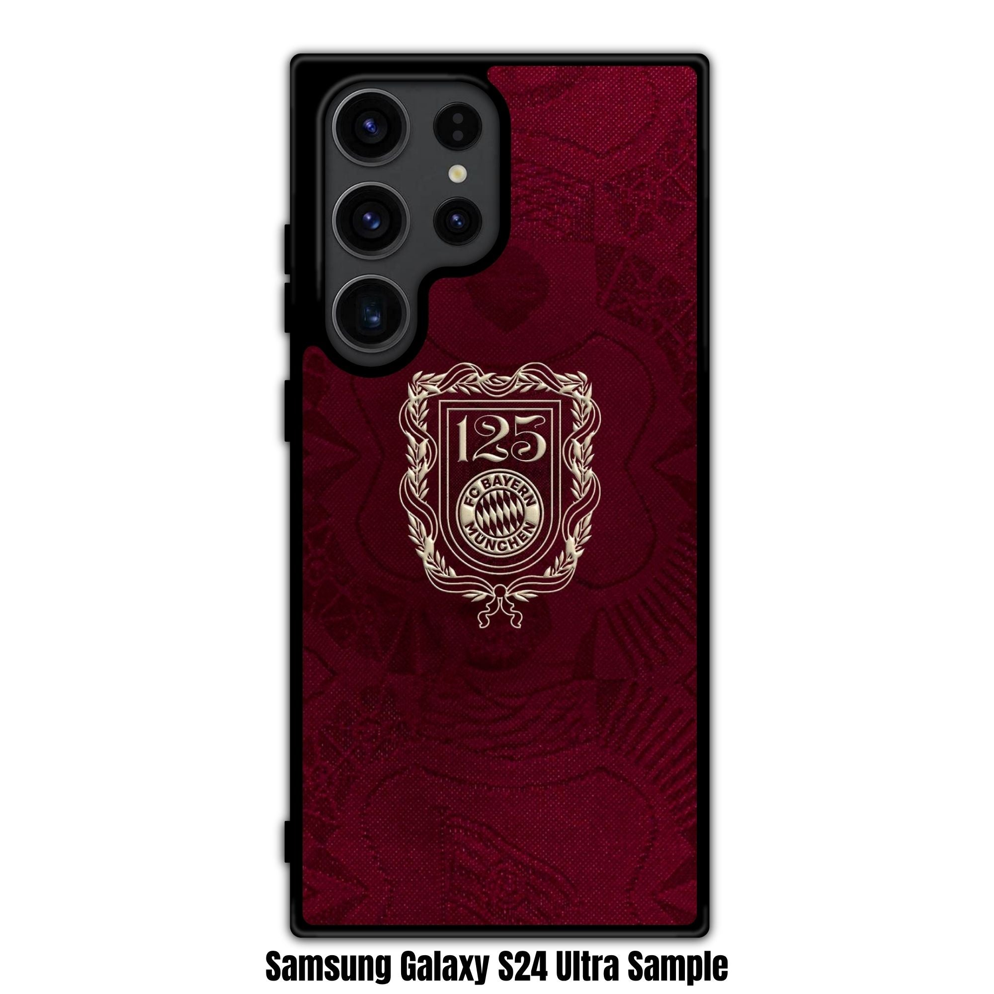 FC Bayern Munich Phone Case For iPhone Samsung Galaxy Pixel - FC Bayern Munich 125 Years Anniversary Crest On Textured Burgundy Background