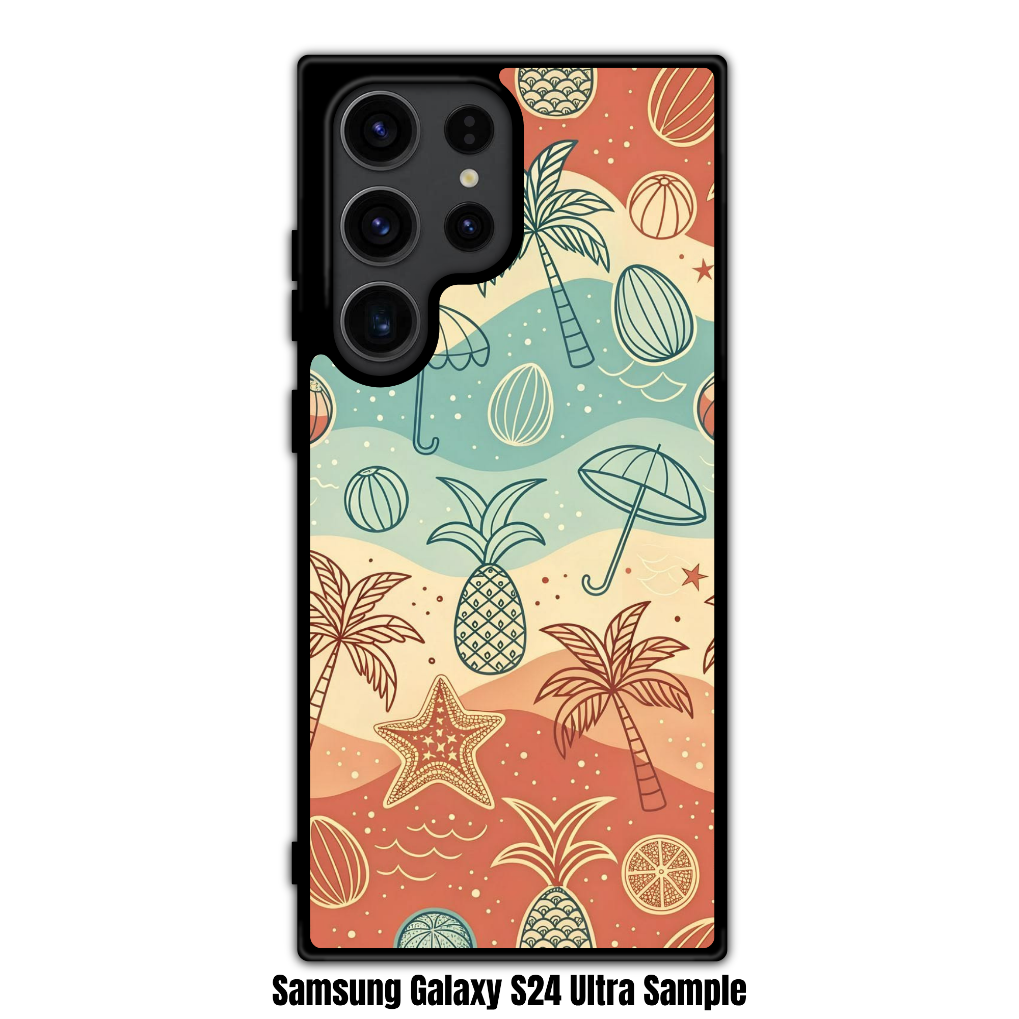 Art Print Phone Case For iPhone Samsung Galaxy Pixel - Retro Summer Beach Doodle Pattern