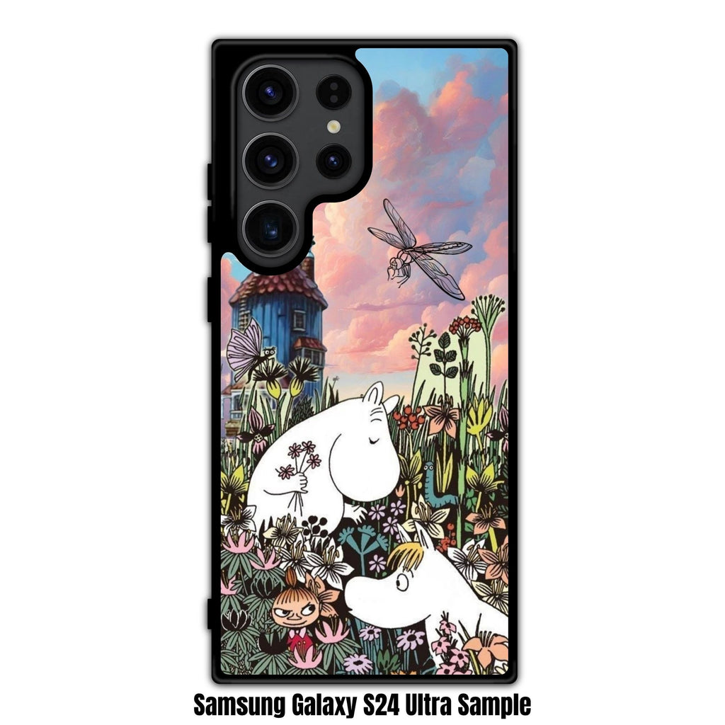 Moomins Phone Case For iPhone Samsung Galaxy Pixel - Moomin Characters In The Flower Garden Under Twilight Sky