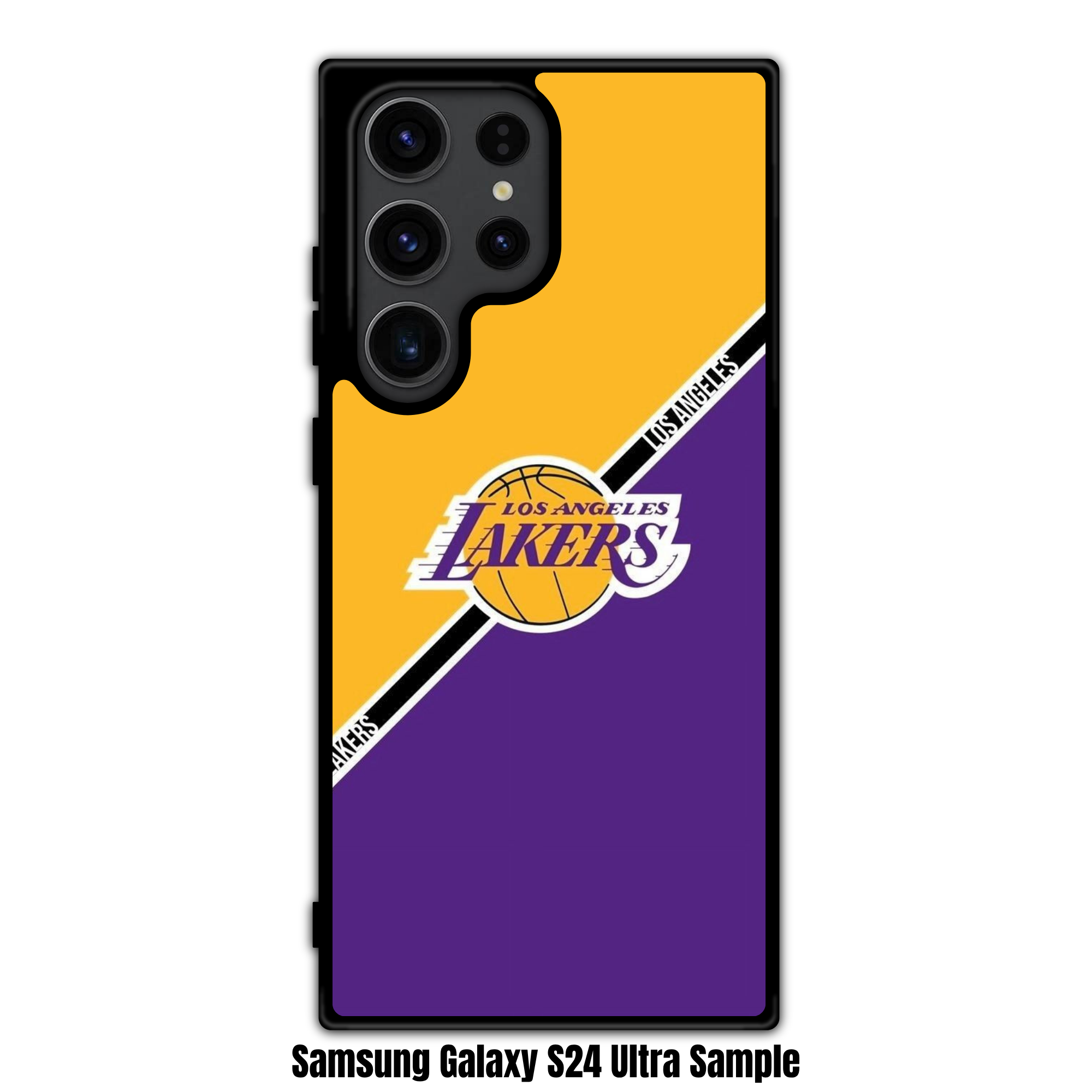 NBA Los Angeles Lakers Phone Case For iPhone Samsung Galaxy Pixel - Los Angeles Lakers Logo And Diagonal Stripe On Gold And Purple Background