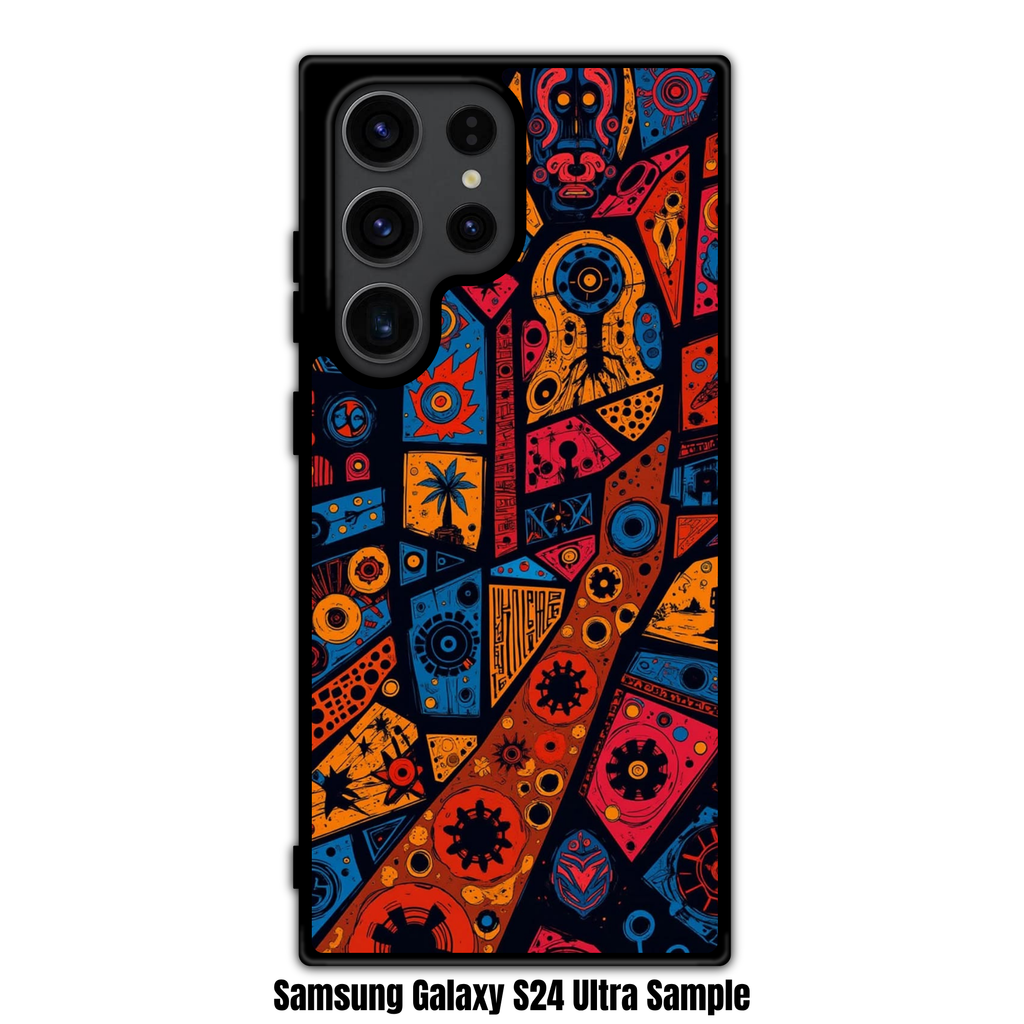 Art Print Phone Case For iPhone Samsung Galaxy Pixel - Abstract Tribal Cyberpunk Mosaic Pattern