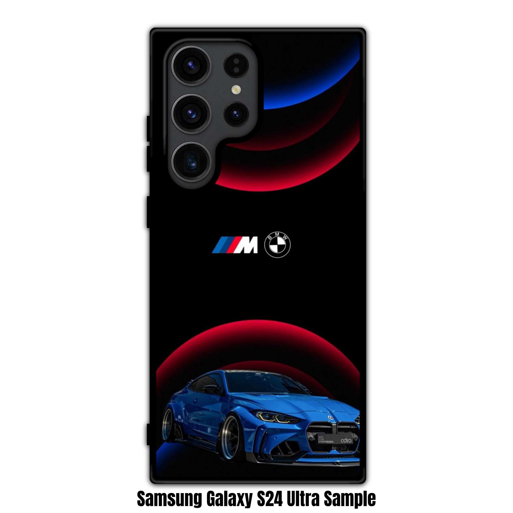 BMW Phone Case For iPhone Samsung Galaxy Pixel - BMW M4 Competition And Logo On Blue And Red Arc Background