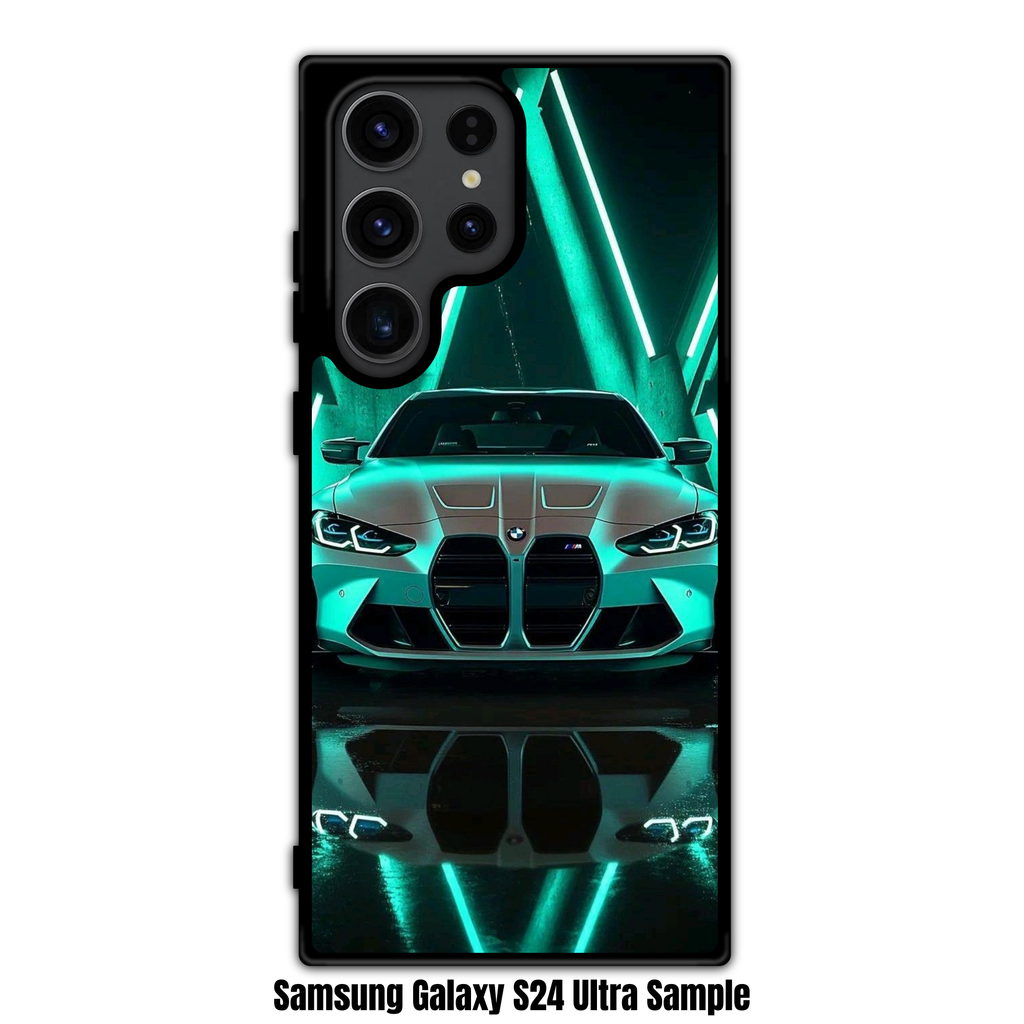 BMW Phone Case For iPhone Samsung Galaxy Pixel - BMW M4 Competition And Teal Neon Lights Poster