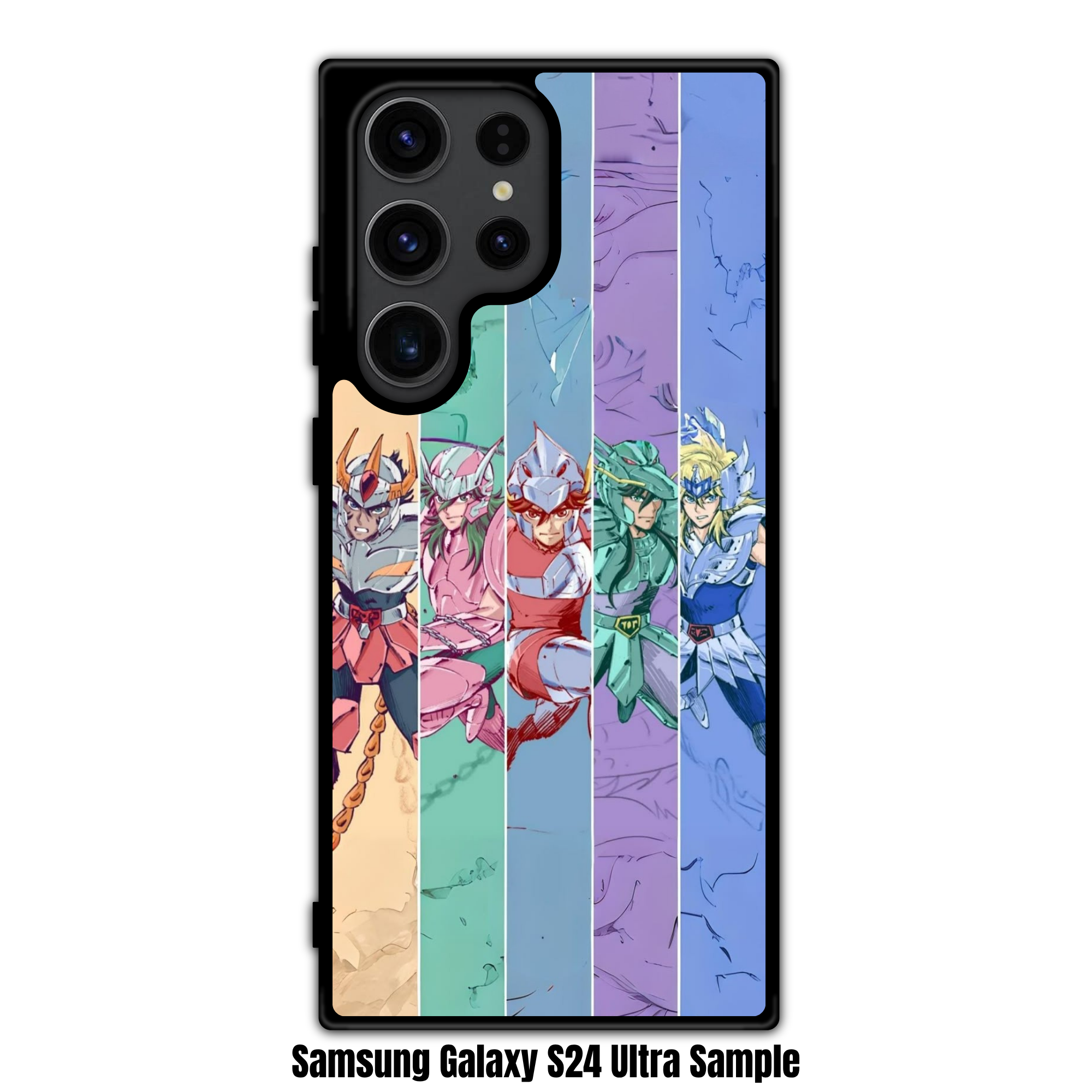 Saint Seiya Knights Of The Zodiac Phone Case For iPhone Samsung Galaxy Pixel - Saint Seiya Bronze Saints Vertical Panel Illustrations On Multicolored Background