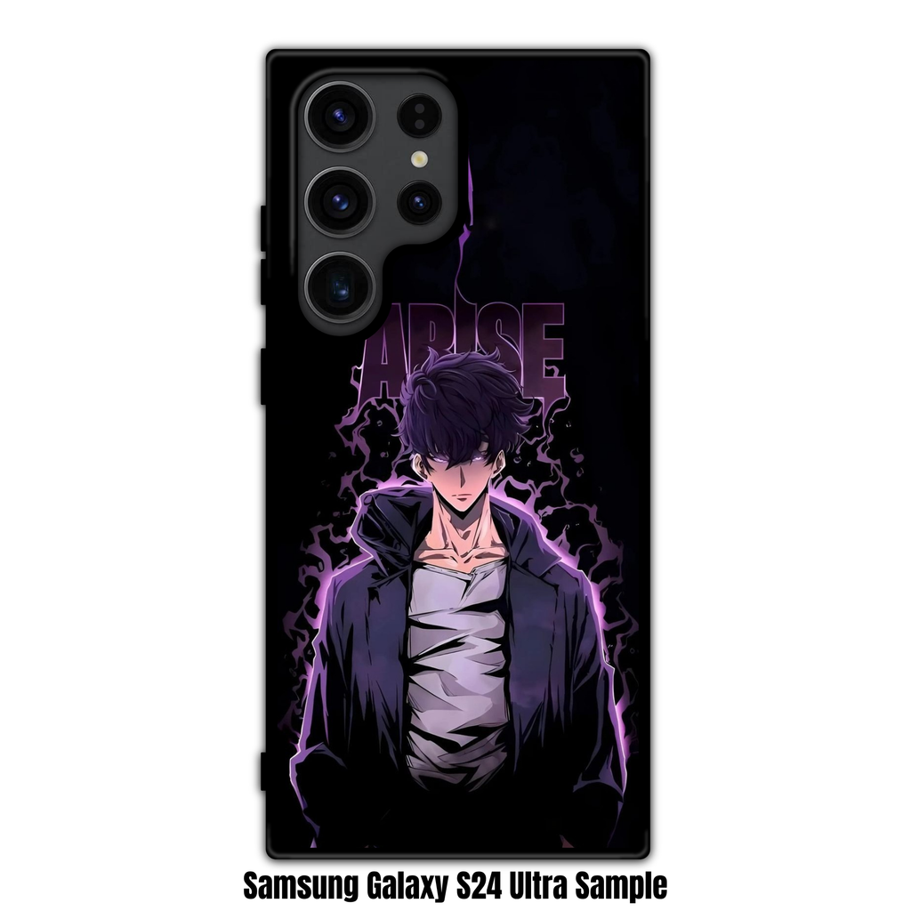 Solo Leveling Sung Jin woo Phone Case For iPhone Samsung Galaxy Pixel - Sung Jin woo With Purple Aura And Arise Text On Black Background