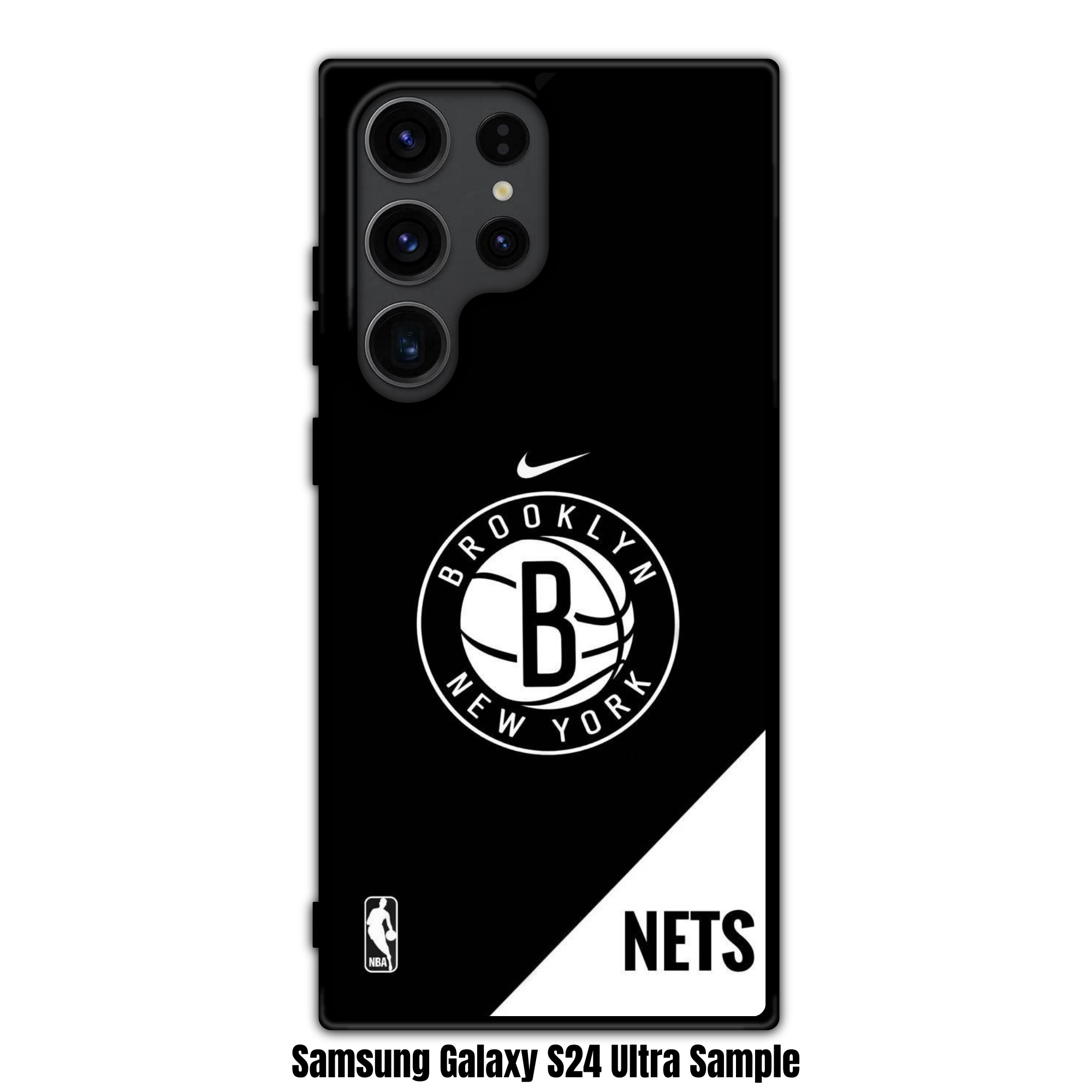 NBA Brooklyn Nets Phone Case For iPhone Samsung Galaxy Pixel - Brooklyn Nets And Nike Logo On Black And White Background