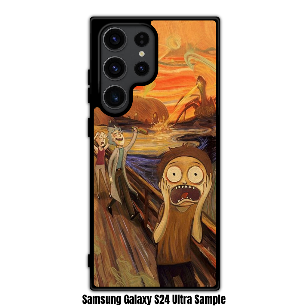 Rick And Morty Phone Case For iPhone Samsung Galaxy Pixel - Rick And Morty Characters Inside A The Scream Parody On Alien Background