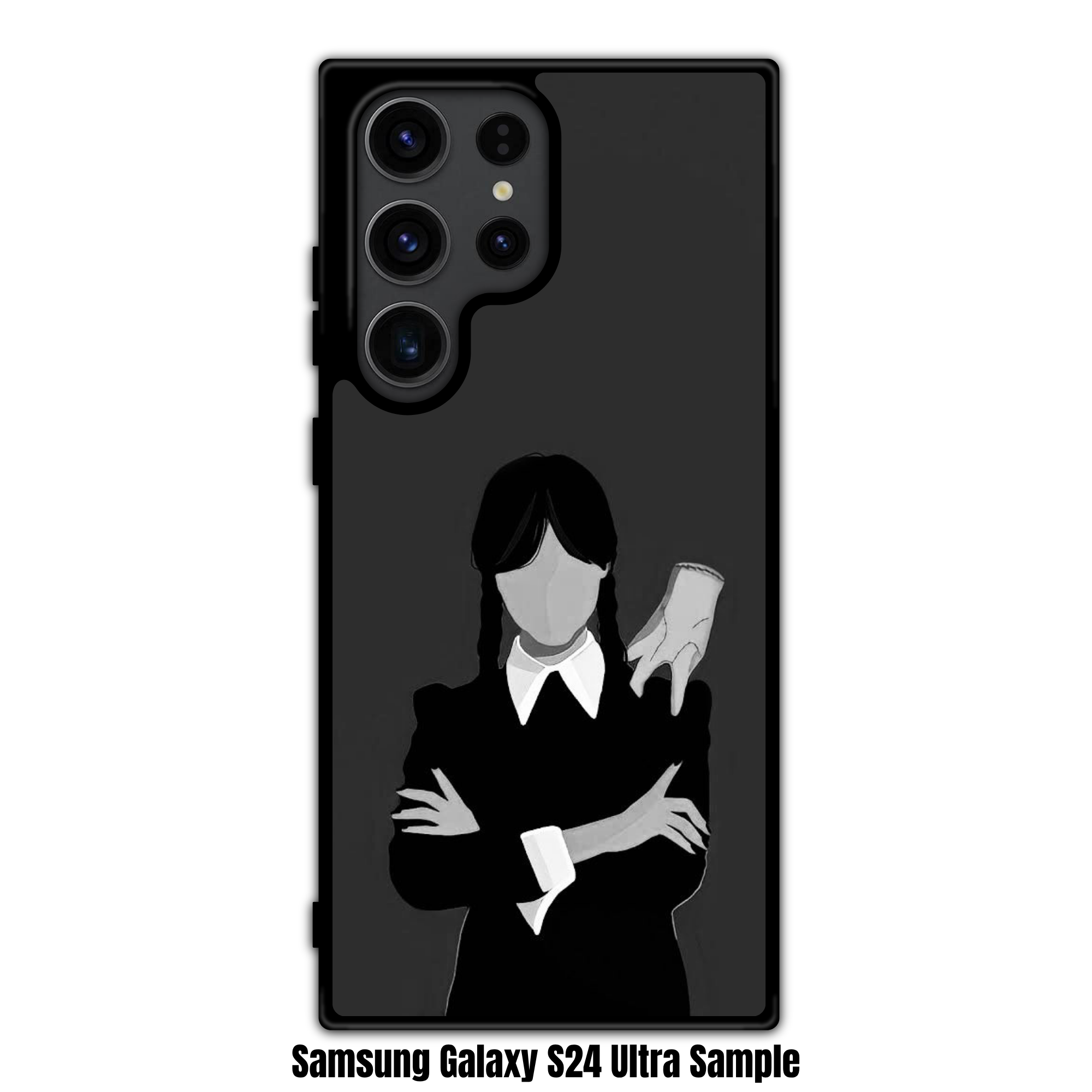 Wednesday Phone Case For iPhone Samsung Galaxy Pixel - Wednesday Addams And Thing Minimalist Illustration On Dark Gray Background