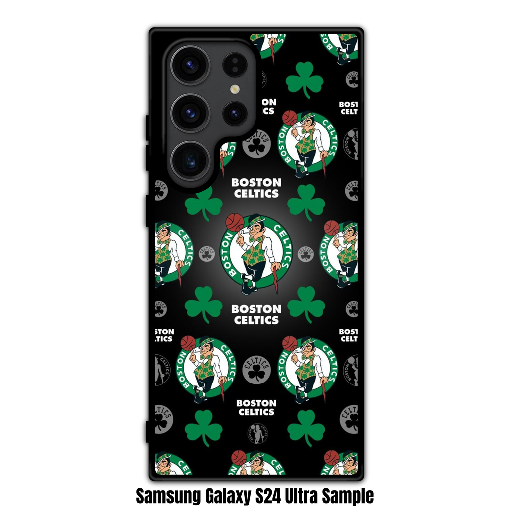 NBA Boston Celtics Phone Case For iPhone Samsung Galaxy Pixel - Boston Celtics The Lucky And Shamrock Pattern On Black Background
