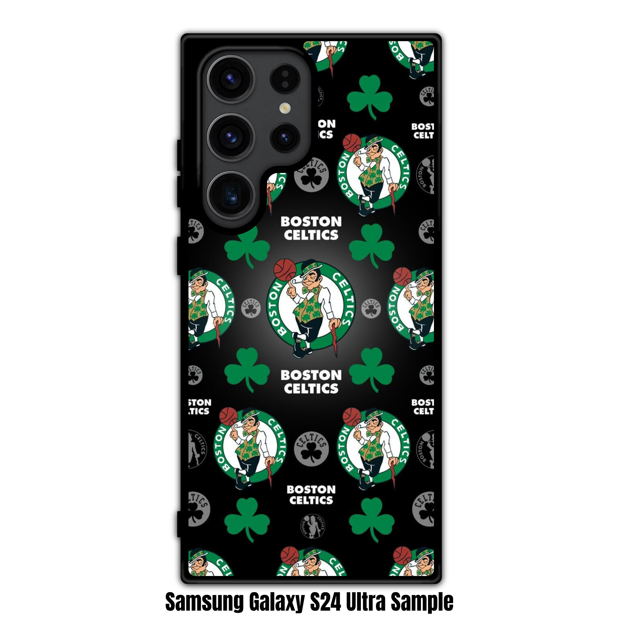 NBA Boston Celtics Phone Case For iPhone Samsung Galaxy Pixel - Boston Celtics The Lucky And Shamrock Pattern On Black Background