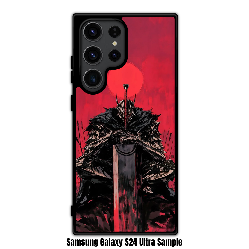 Berserk Guts Phone Case For iPhone Samsung Galaxy Pixel - Guts In Berserker Armor Resting On Dragon Slayer Under Red Moon