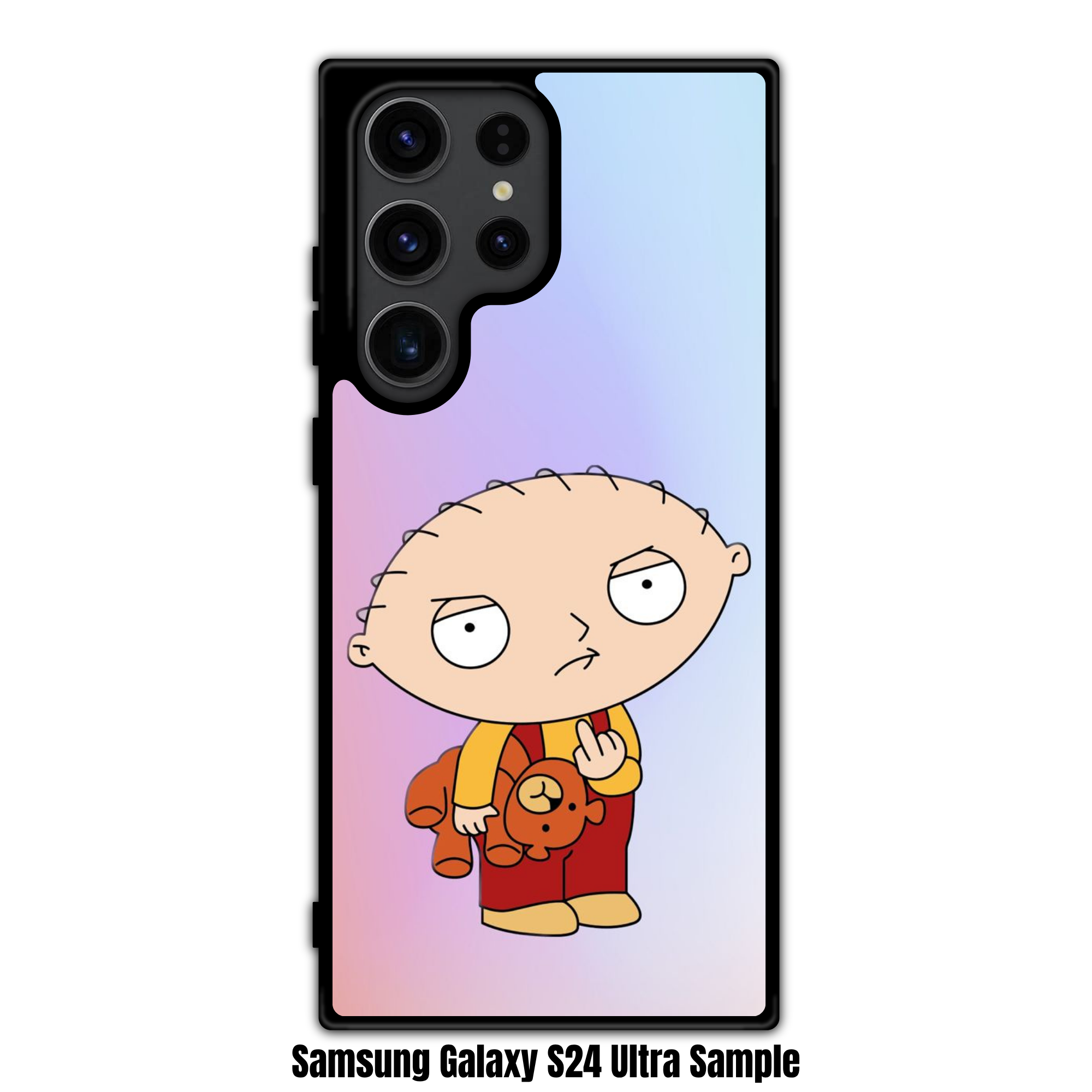 Family Guy Stewie Griffin Phone Case For iPhone Samsung Galaxy Pixel - Stewie Griffin Holding Rupert And Giving The Middle Finger On Pastel Gradient Background